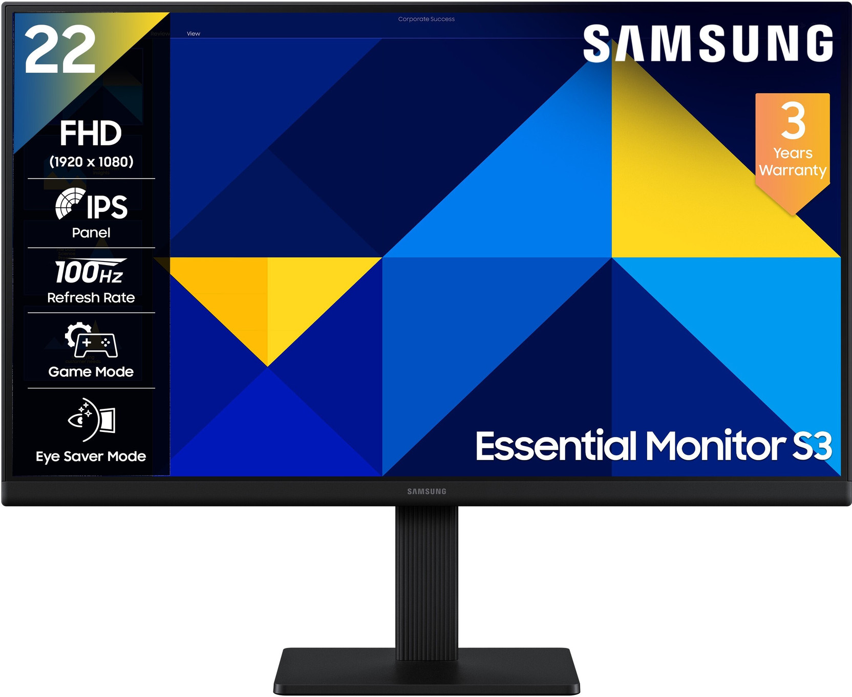 Samsung S3 54.6 cm (22 inch) Full HD LED Backlit IPS Panel with Super Slim Borderless Design, Ports-HDMI, VGA, Game Mode, Eye Saver Mode, Wall Mountable, Black Monitor (LS22D300GAWXXL)
