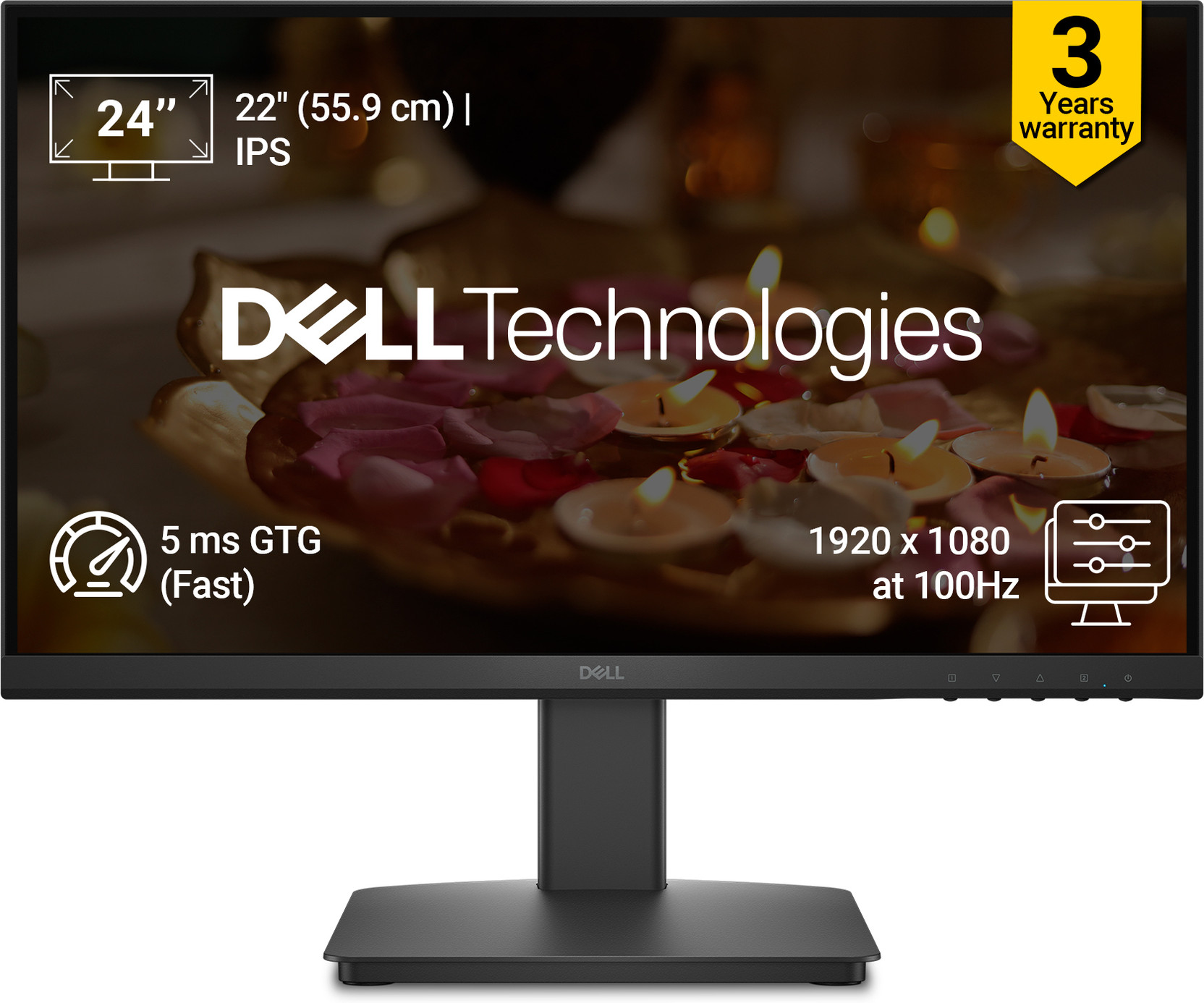 DELL SE Series 55.88 cm (22 inch) Full HD LED Backlit IPS Panel with Contrast 1000:1, Tilt Adjust, 250 cd/m2 Brightness, HDMI, VGA, Anti-Glare, 3-Star Eye Comfort, Flicker-Free Monitor (SE2226HX)