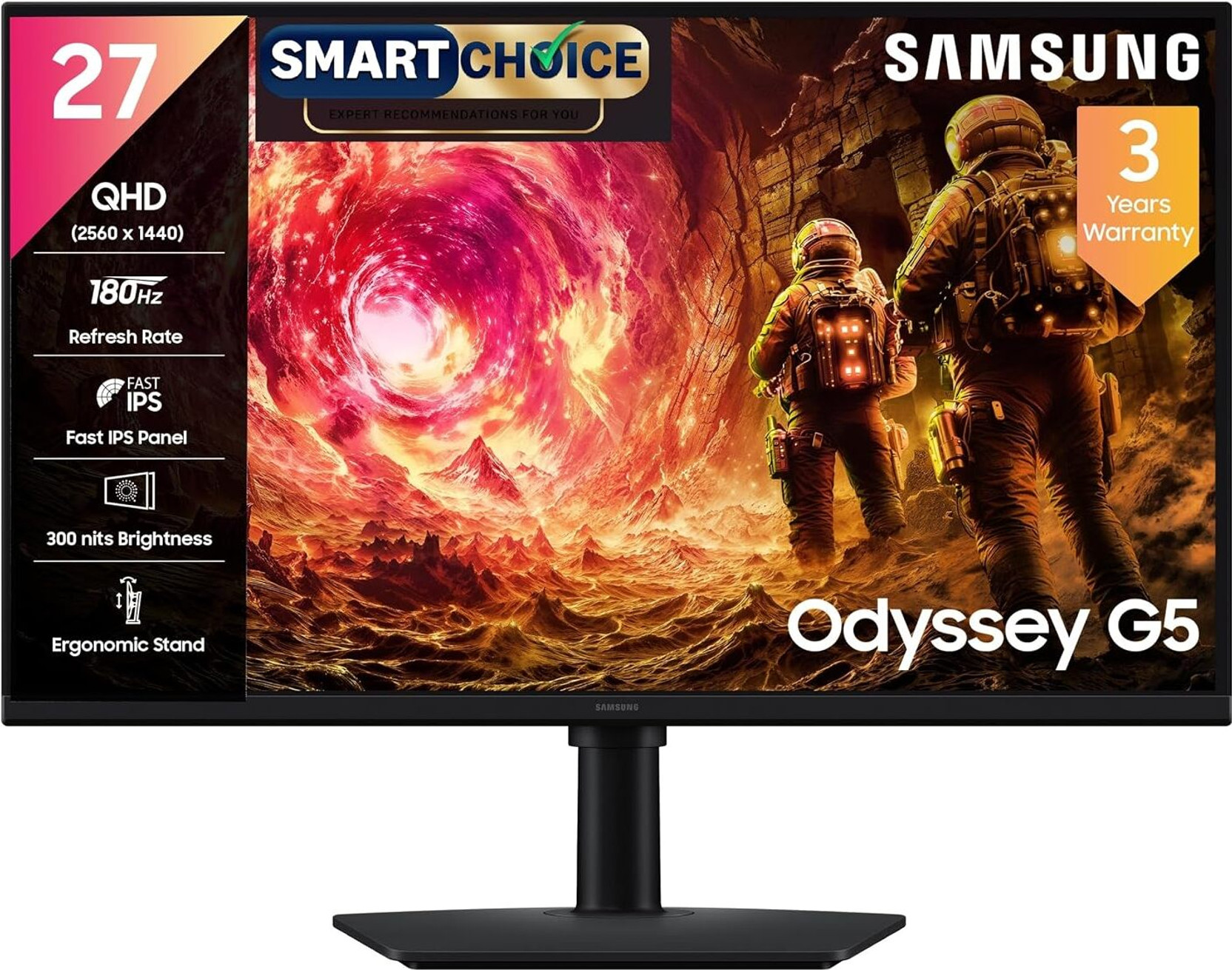 Samsung Odyssey G5 68.58 cm (27 inch) Quad HD IPS Panel Gaming Monitor (LS27FG502EWXXL-2560x1440,HDMI & DP,G-Sync Compatible,height Adjust,Pivot, Swivel)