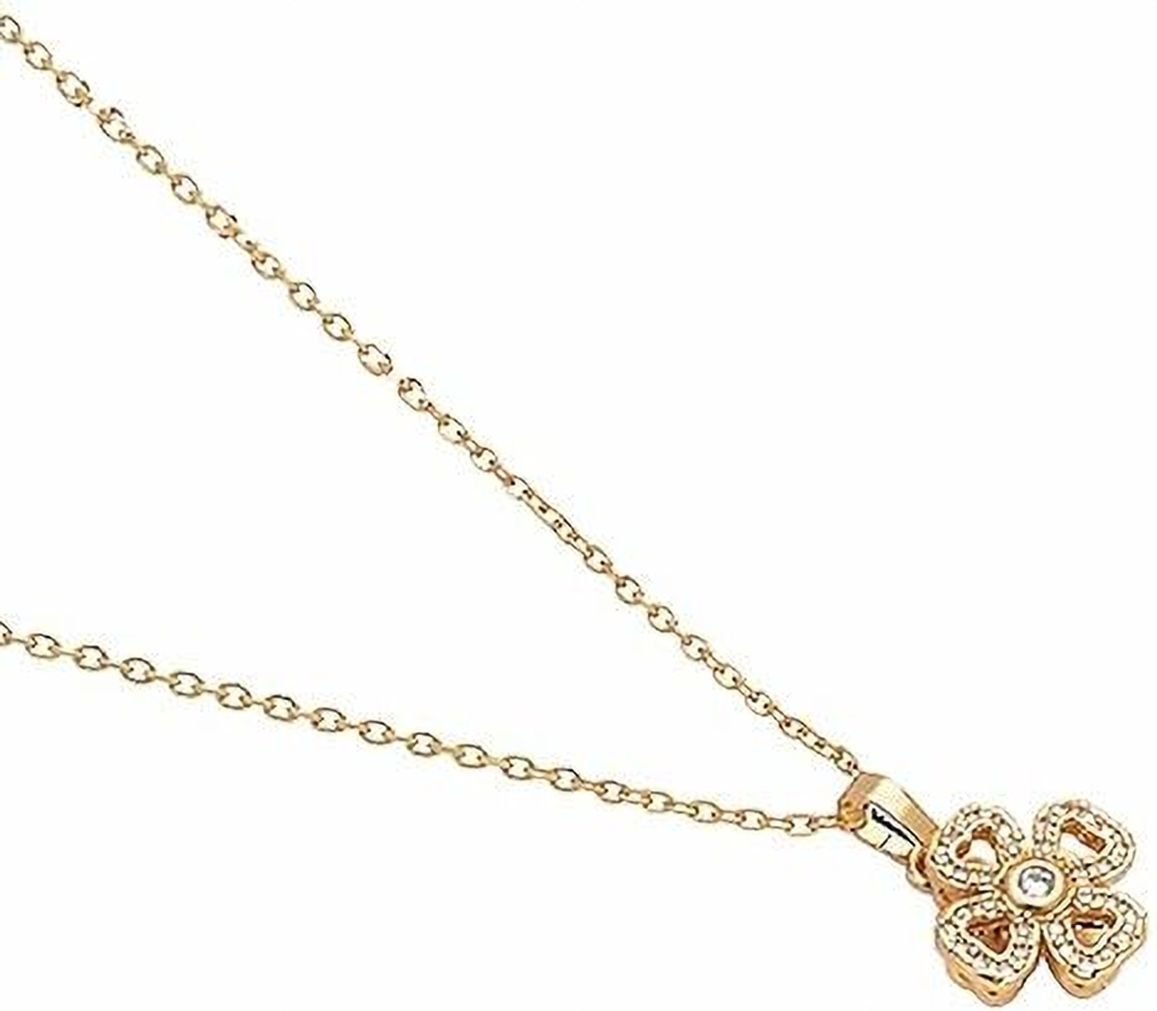 Gold-Toned Four Heart Flower Pendant Necklace for Women Stainless Steel Chain