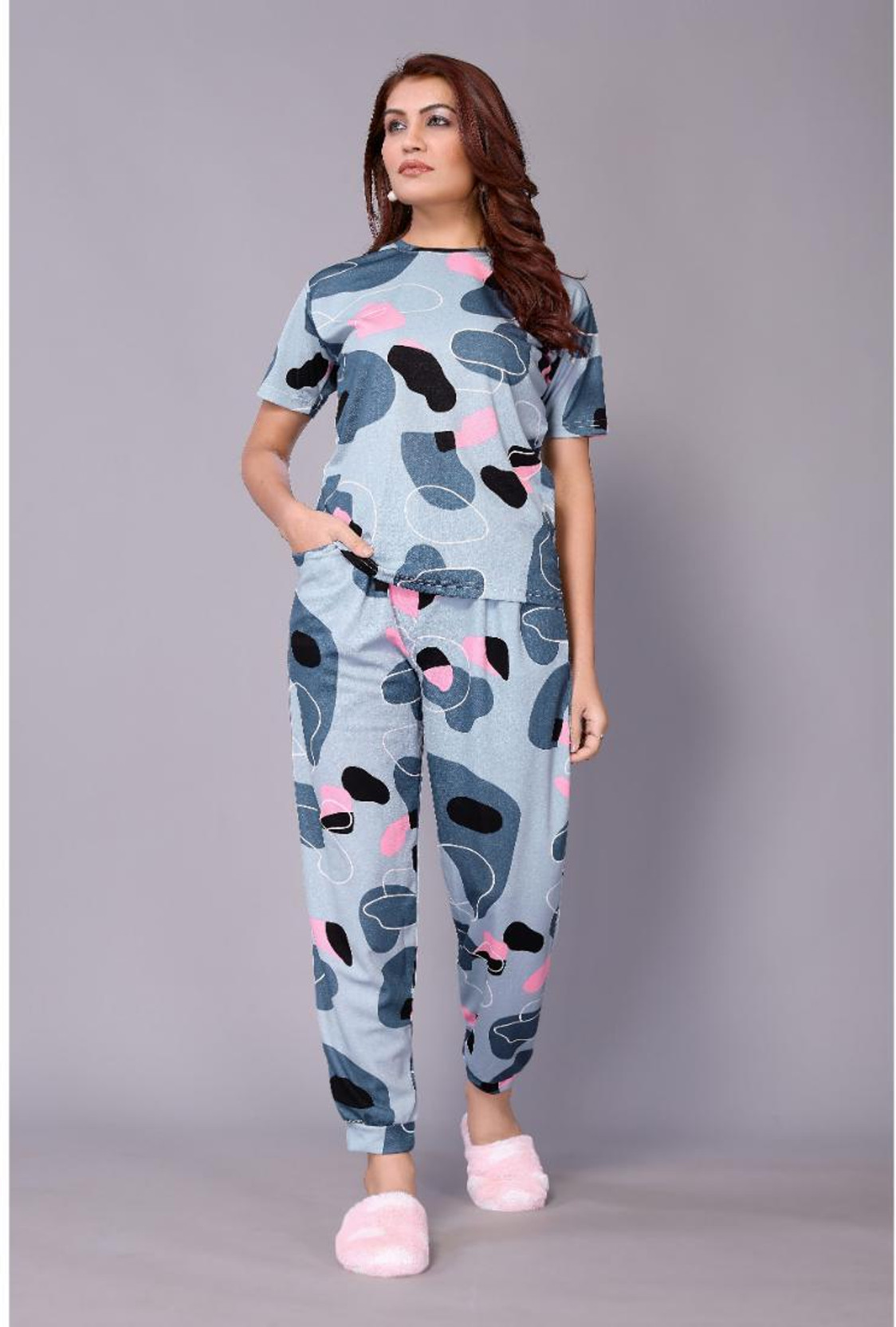 Women Top & Pyjama Set Multicolor Printed