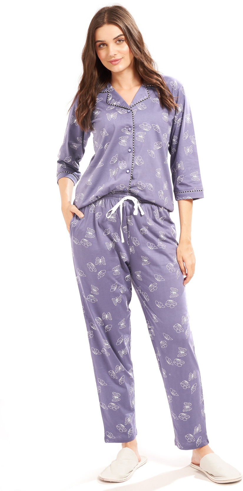 Women Top & Pyjama Set Purple Printed