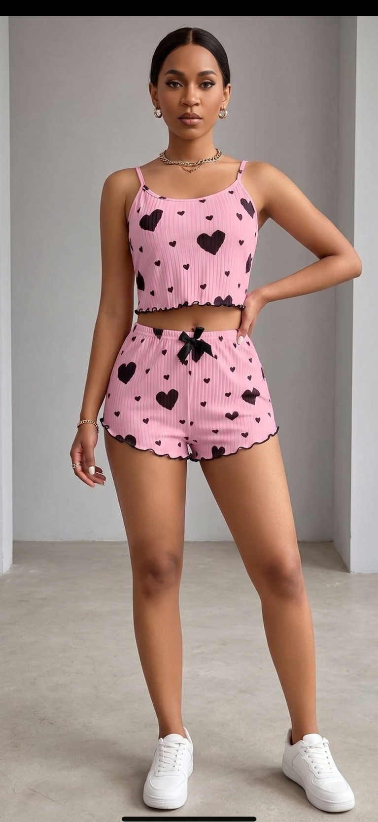 tfv Women Top & Shorts Set Pink Printed, Geometric Print