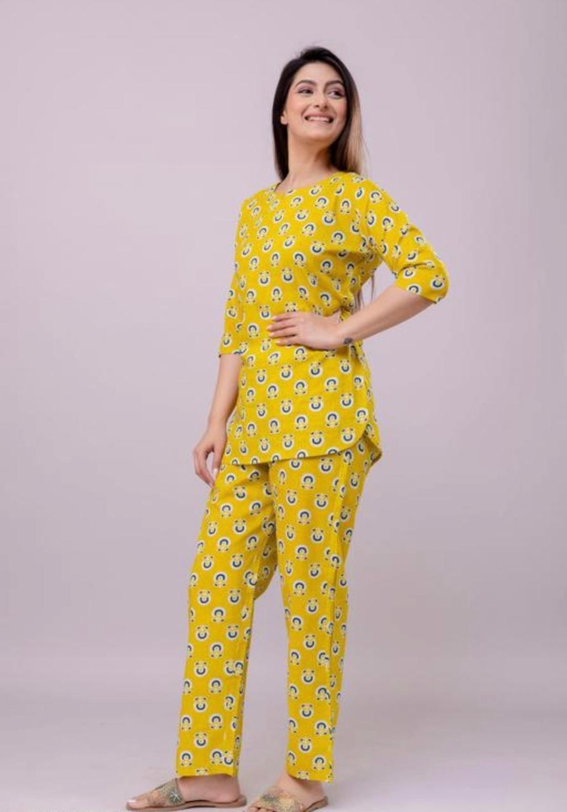Women Top & Pyjama Set Multicolor Printed