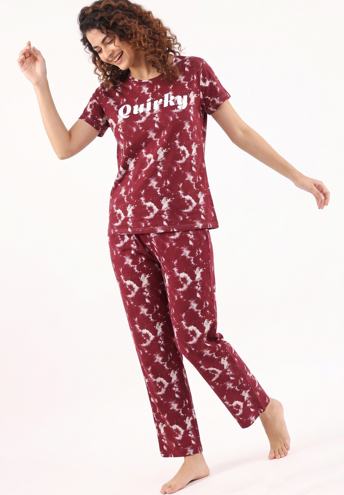 Women Top & Pyjama Set Maroon Ombre/Dyed