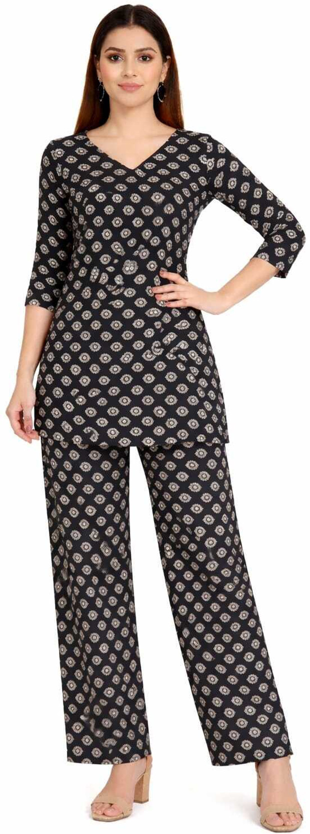 Women Top & Pyjama Set Red, White Printed