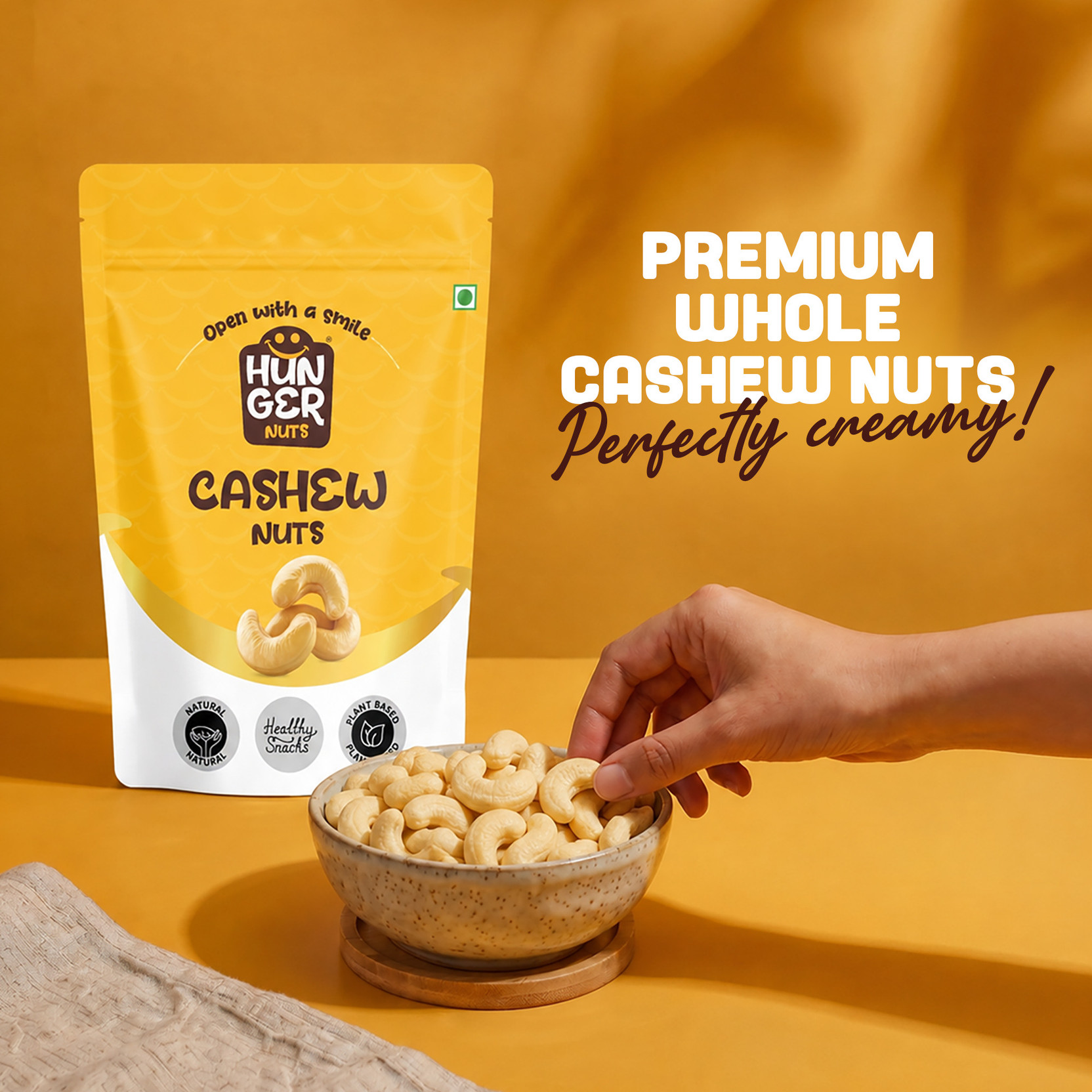Hunger nuts Premium Cashews| Whole Kaju | Value Pack Cashews