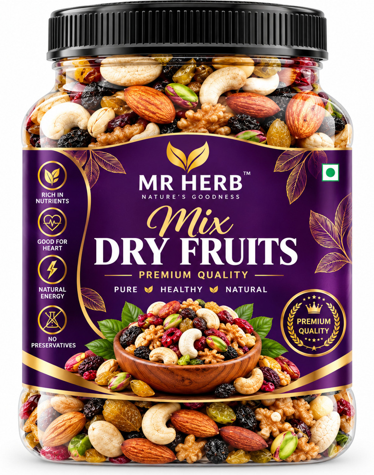 MRHERB Mix Dry Fruits | Premium Dry Fruit Mix | Nuts & Fruits | Crunchy Snack | Almonds, Cashews, Walnuts, Raisins, Pistachios