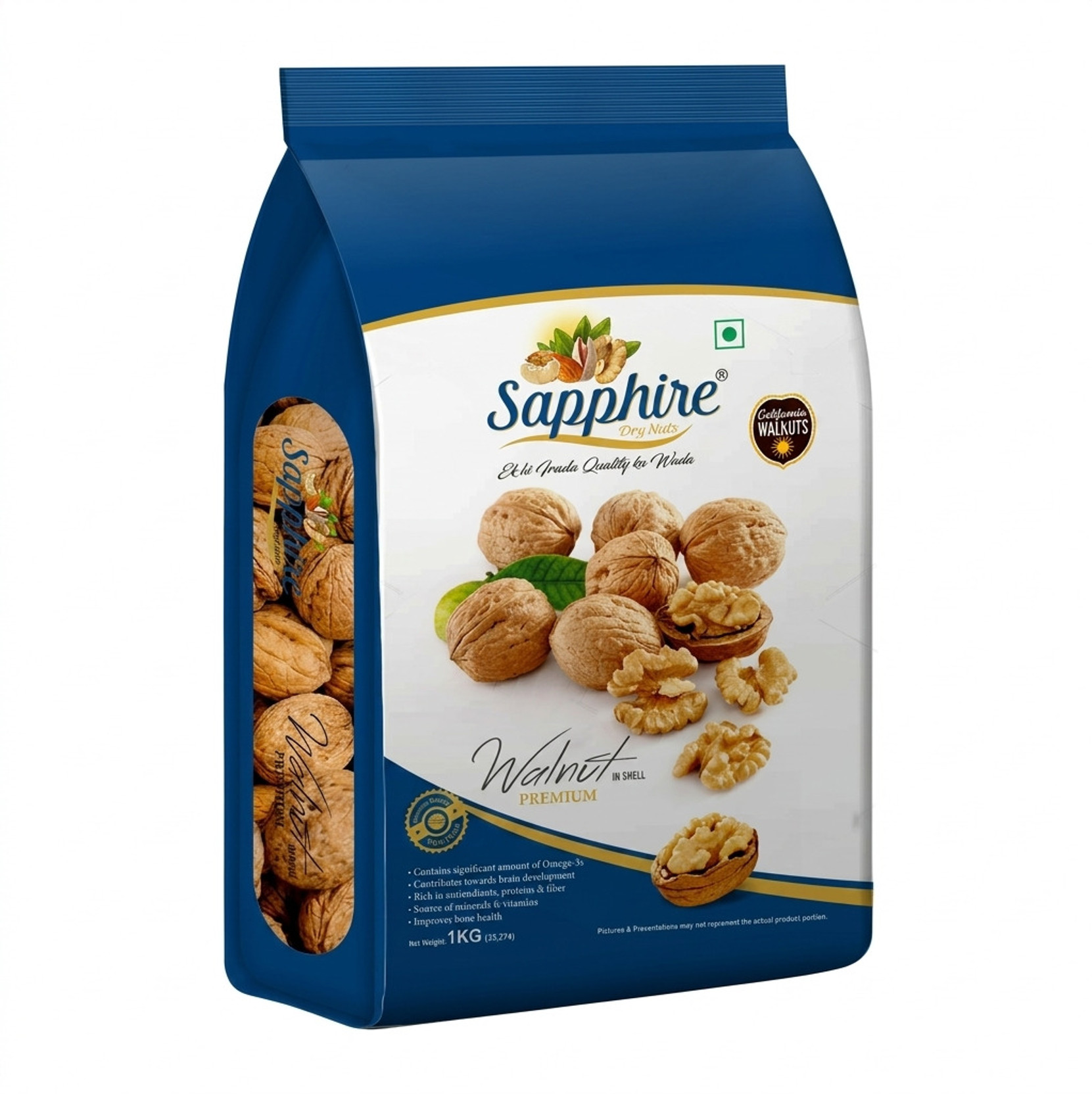 Sapphire California Inshell Walnuts (Akhrot) 1kg Walnuts