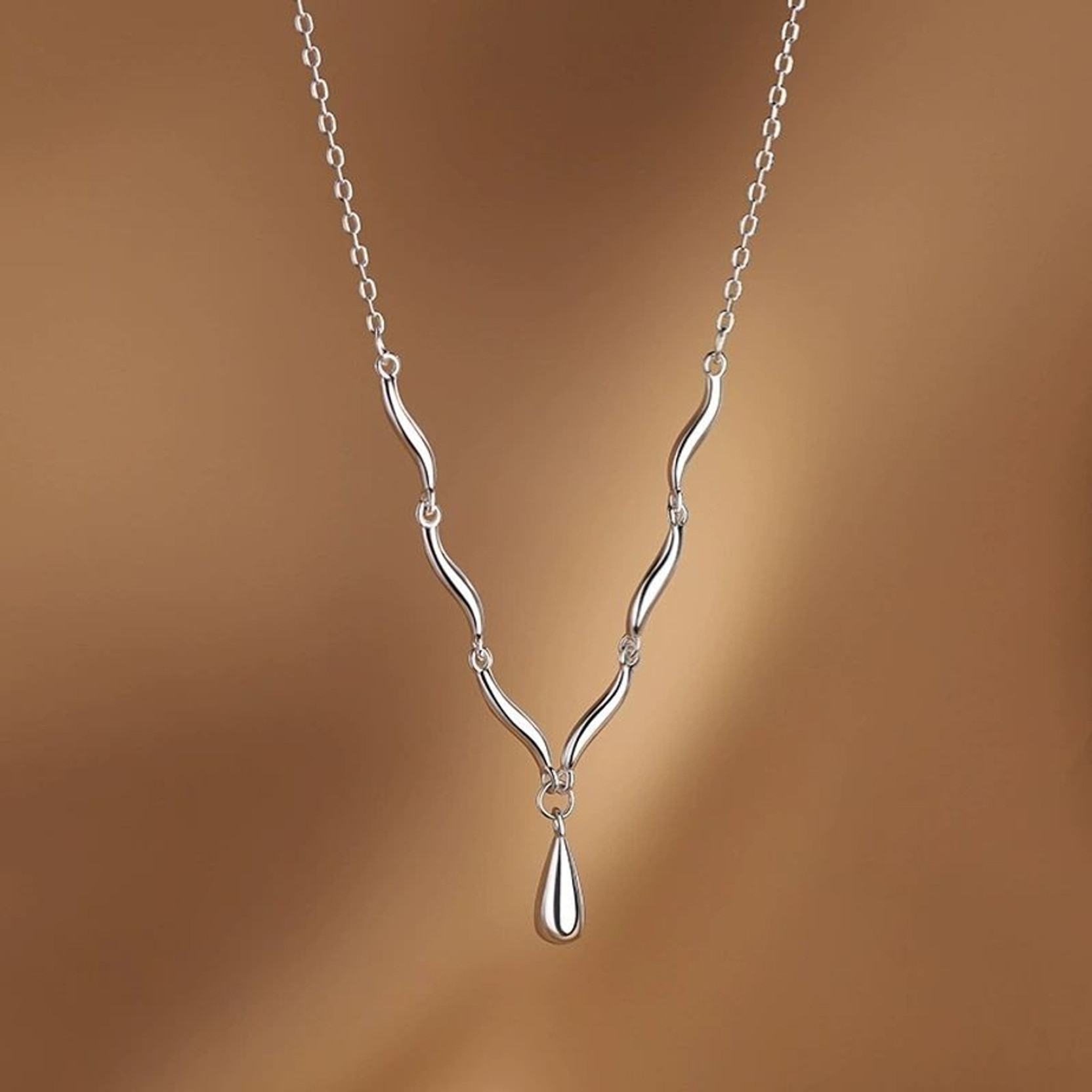 925 Sterling Silver Water Drop Necklace for Women & Girls Sterling Silver Sterling Silver Pendant Set