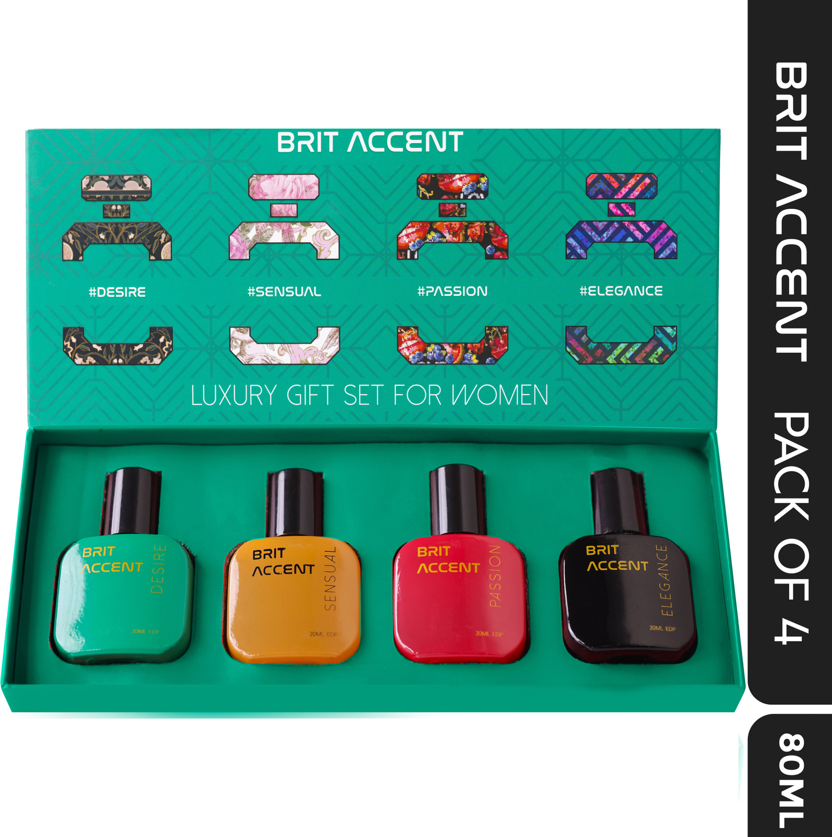 BRIT ACCENT Women's Luxury Parfum Gift Set |4 x 20ml EDP|Sensual,Desire,Elegance,Passion| Eau de Parfum - 80 ml