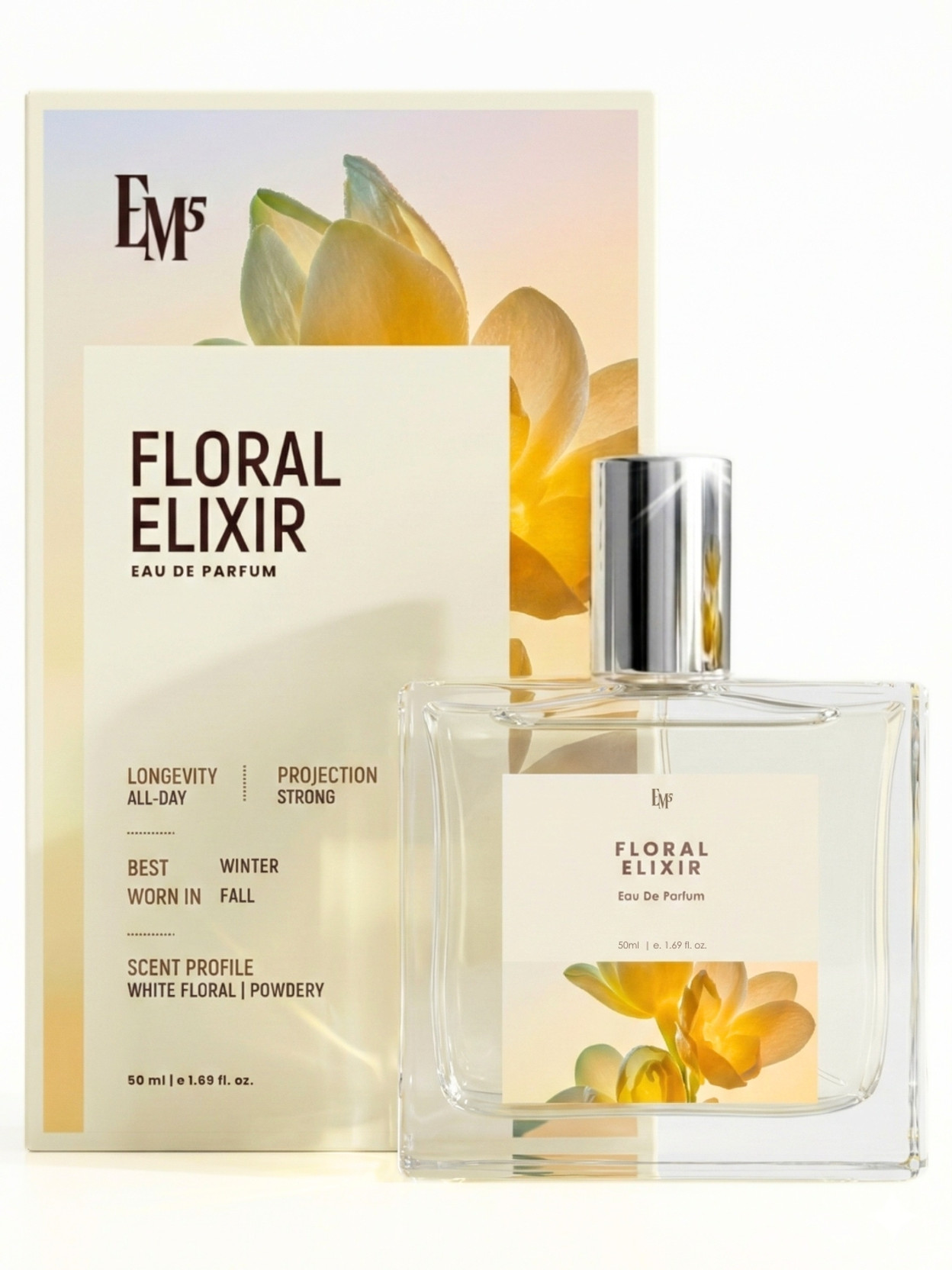 Em5 Floral Elixir EDP Perfume for Women | White Floral, Powdery Fragrance | Eau de Parfum - 50 ml