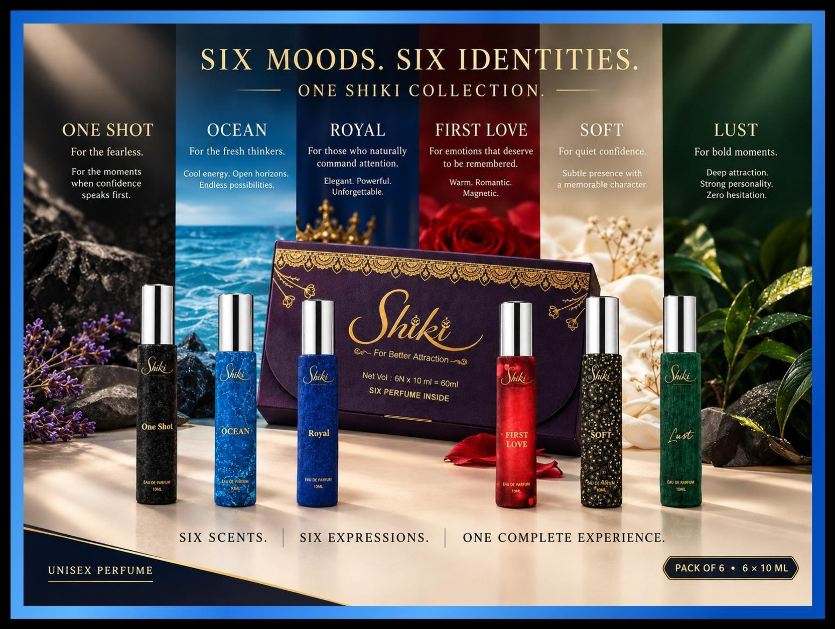 SHIKI Luxury Floral Fragrance Combo Pack of 6 10ml Each Gifting Eau de Parfum  -  60 ml