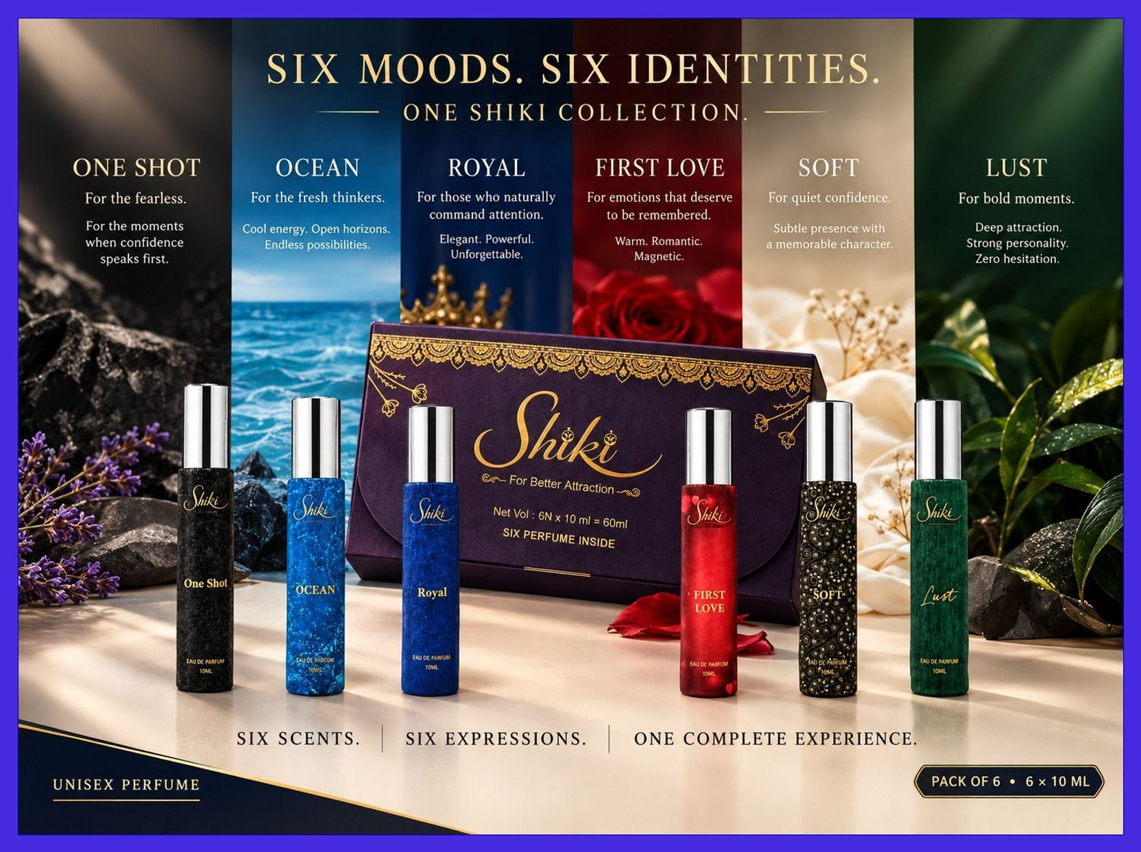 SHIKI Luxury Floral Fragrance Collection Pack of 6 6 x 10 ml Gifting Eau de Parfum - 60 ml