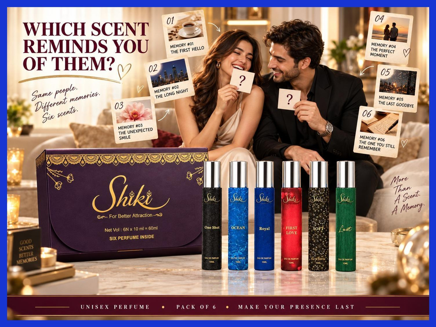 SHIKI Luxury Floral Perfume Collection Pack of 6 10 ml Each Gifting Eau de Parfum  -  60 ml