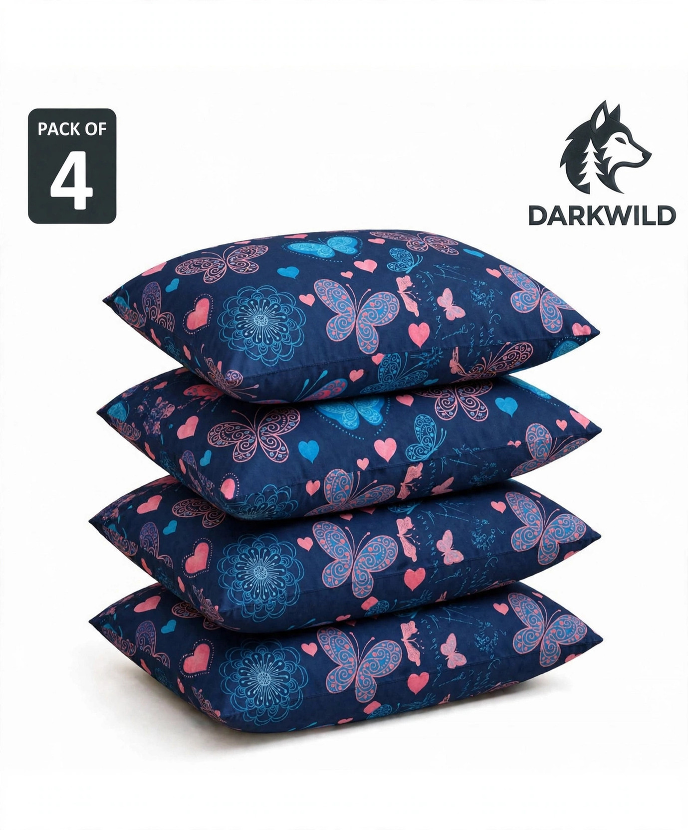 Darkwild Microfibre Sleeping Pillow Pack of 4 Printed Premium Sleeping Pillow