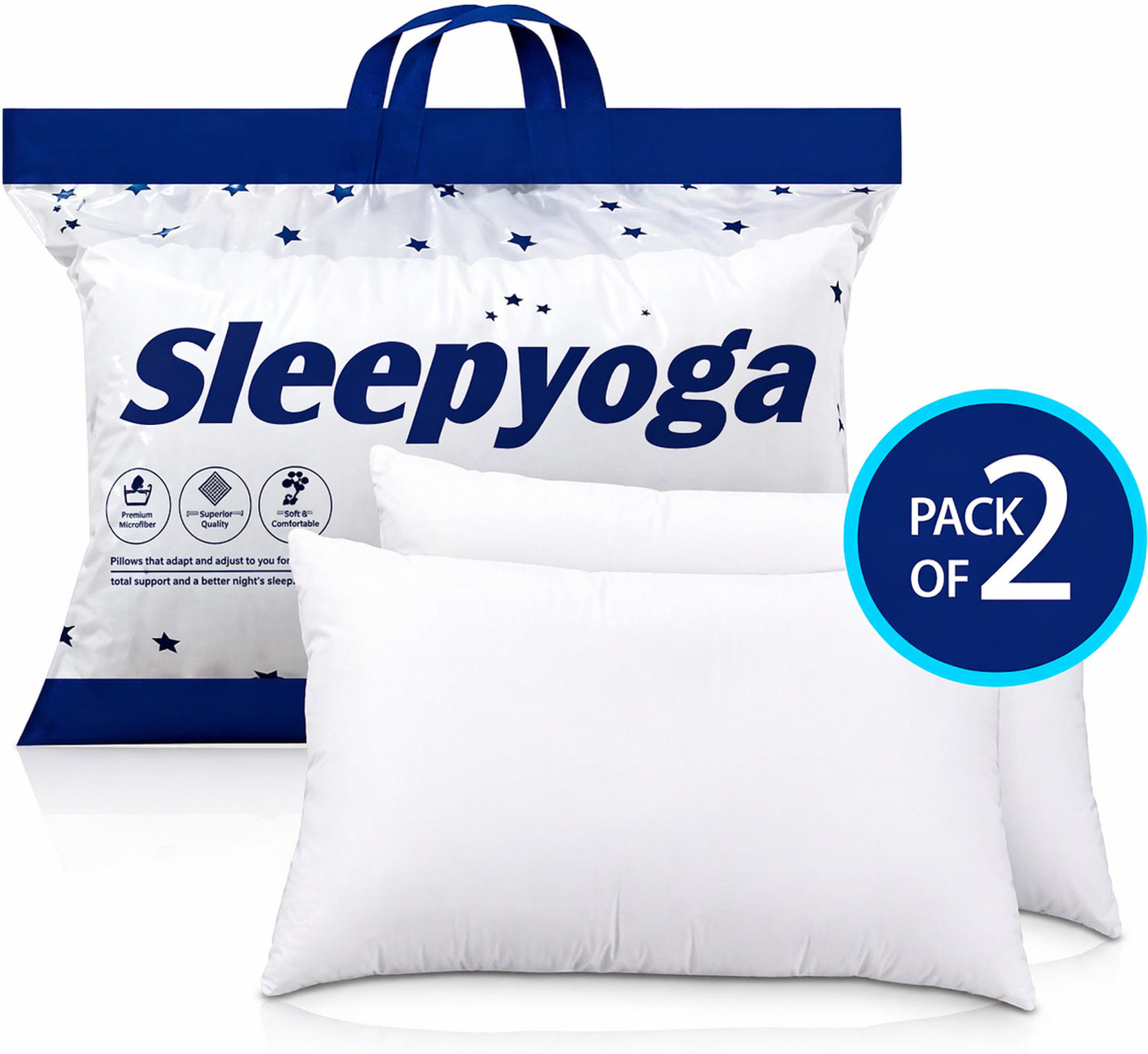 Sleep Yoga Microfibre, Polyester Fibre Sleeping Pillow Pack of 2 Solid home furnising