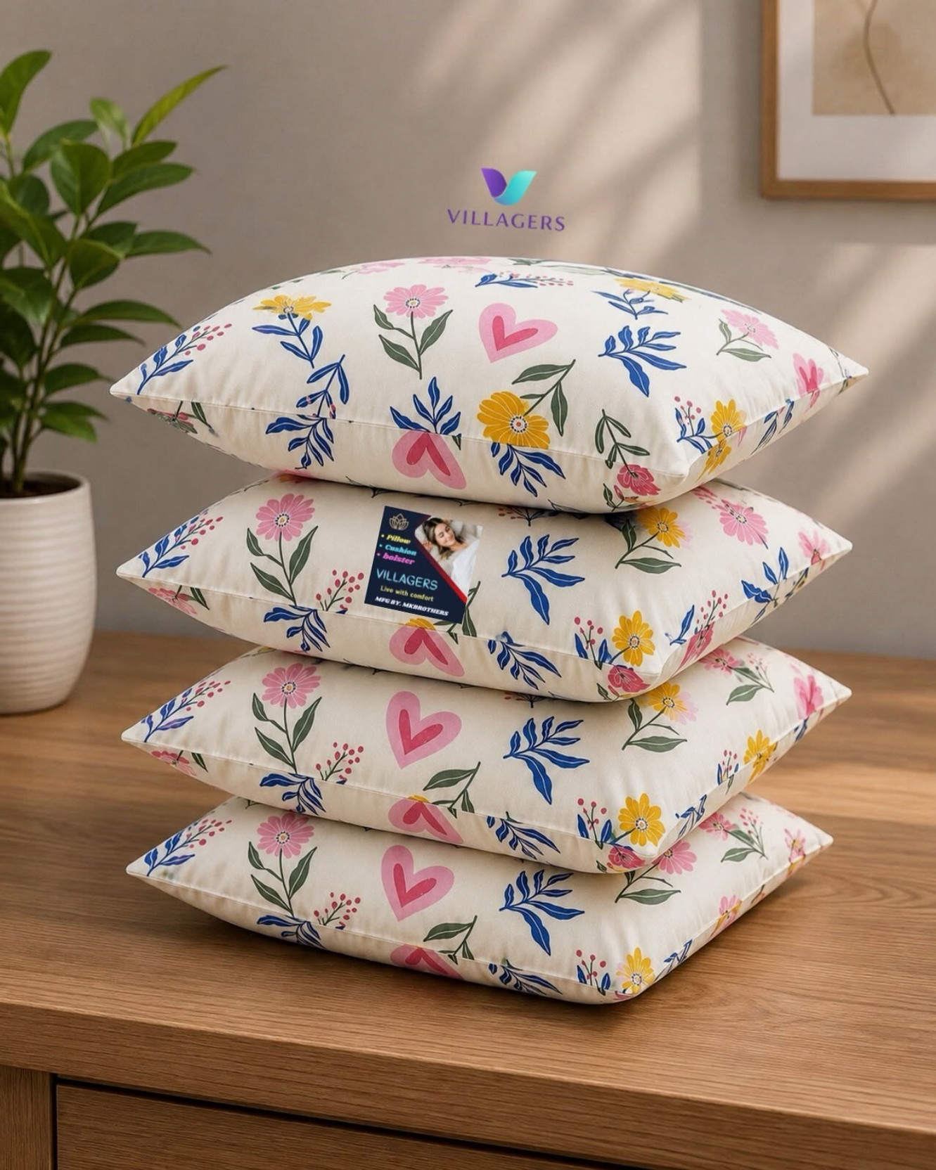 ERANC Microfibre Sleeping Pillow Pack of 4 Floral LUXURY