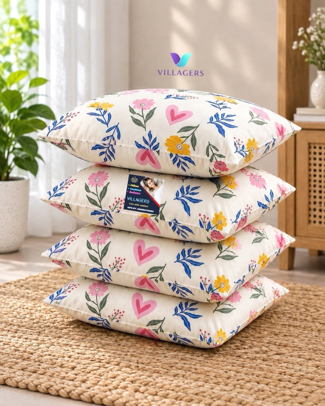 ERANC Microfibre Sleeping Pillow Pack of 4 Floral LUXURY