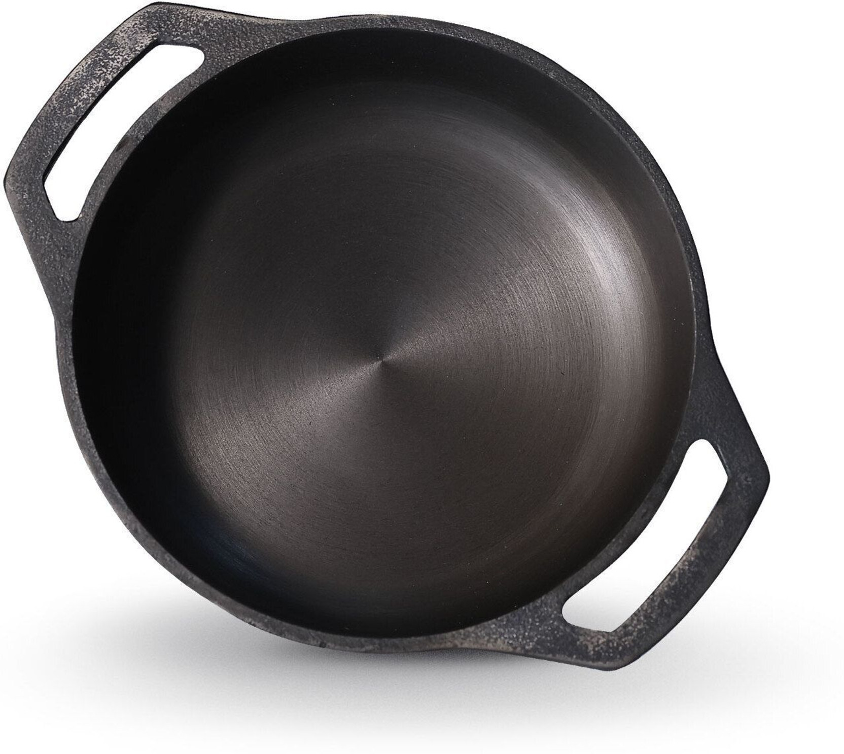 Kichera Pre Seasoned Cast Iron Grilling Wok with 2 Loop Handles 9" Flat Base Deep Kadai Kadhai 22 cm diameter 2 L capacity