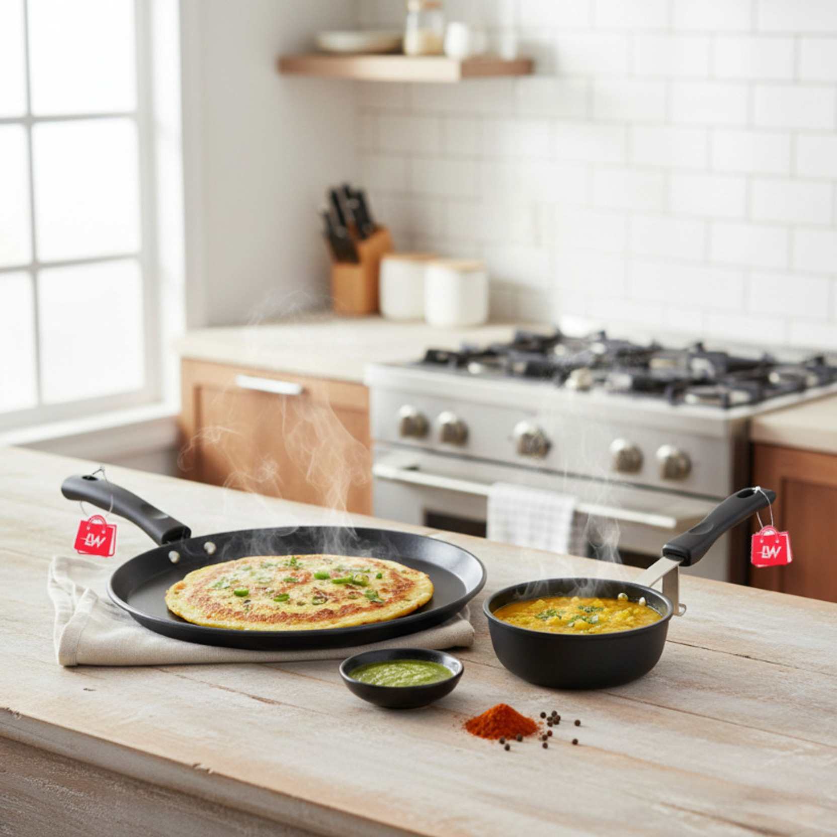 LAZYwindow Nonstick Cookware Combo Set - Tadka Pan & Dosa Tawa 11 cm, 22 cm diameter
