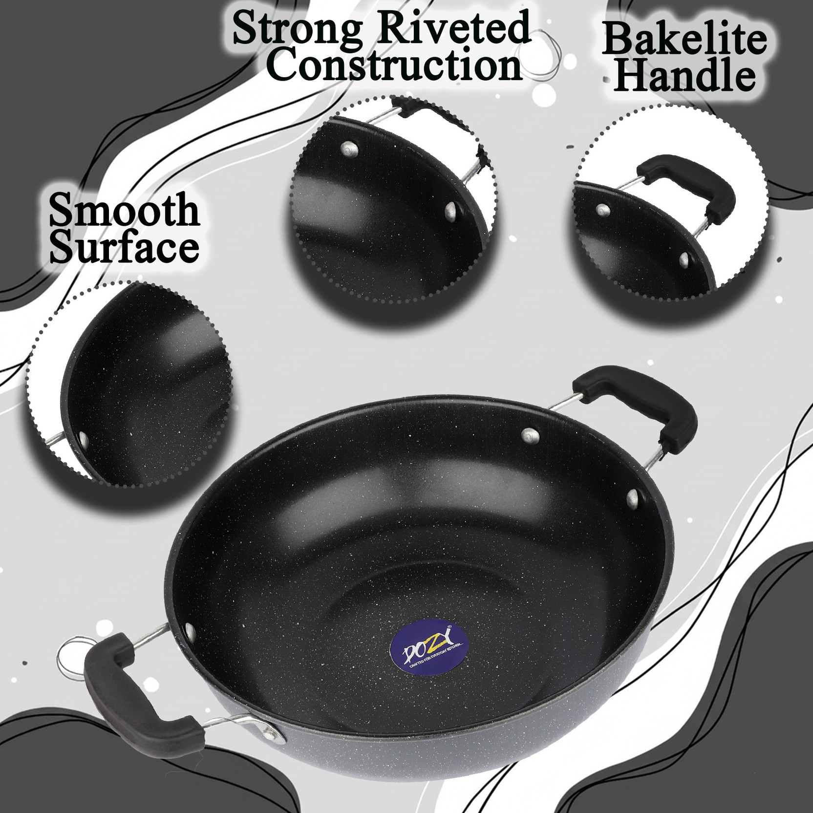 Dozy Premium 28cm Non-Stick Kadhai | Induction & Gas Safe | PFAS Free | 500g Kadhai 28 cm diameter 3 L capacity