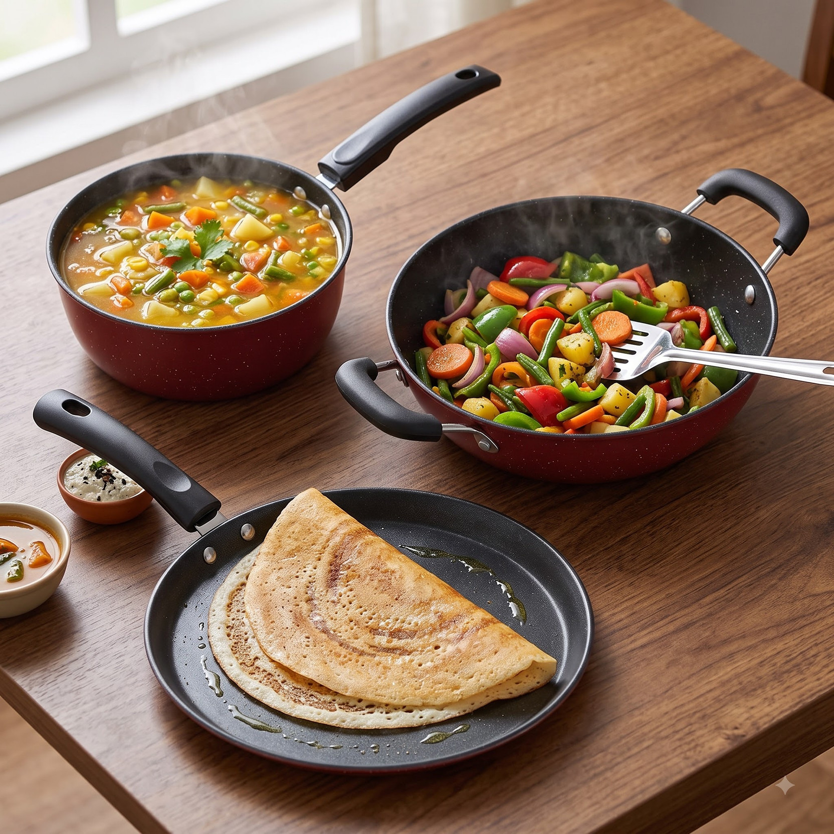 LAZYwindow Nonstick Induction Base Sauce Pan, Kadhai & Tawa 25 cm diameter