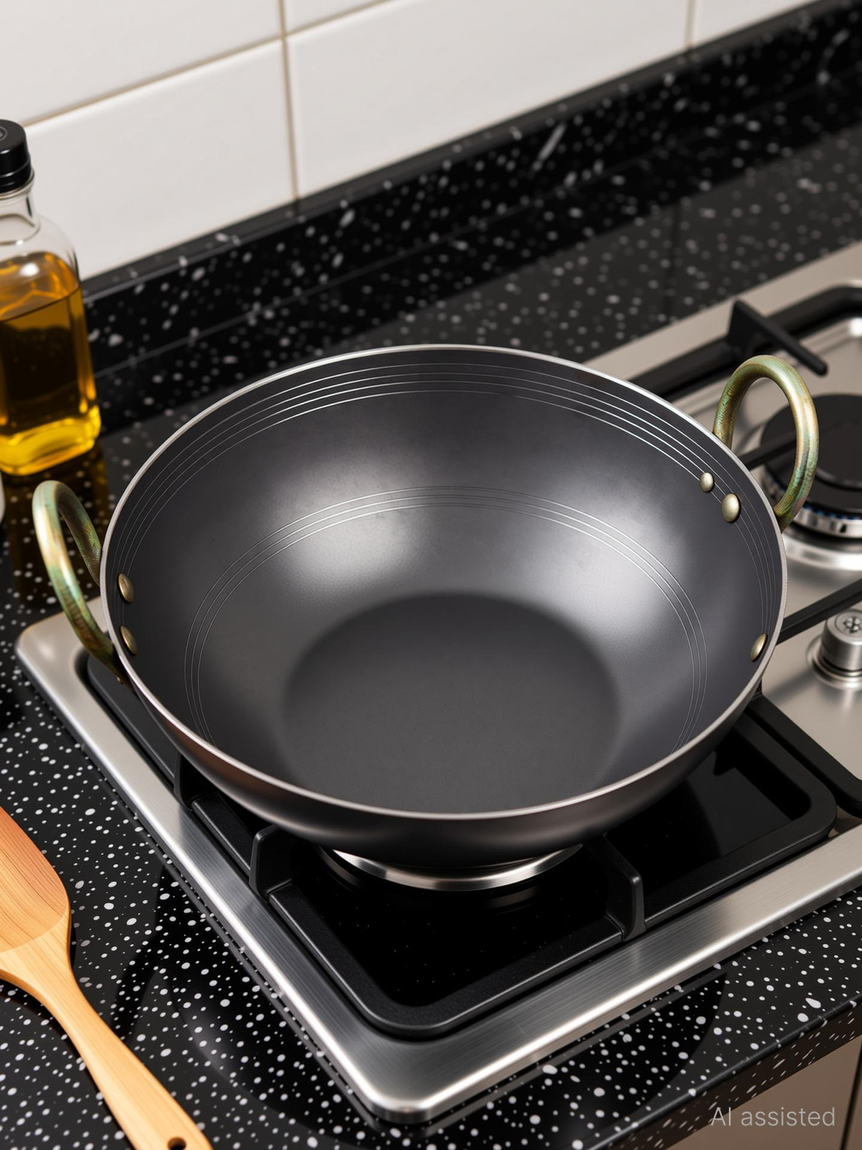 Ptr 5 L Iron Kadhai Loha Kadai Deep Frying pan Wok Riveted Handle Gas & Induction Kadhai 34 cm diameter 5 L capacity
