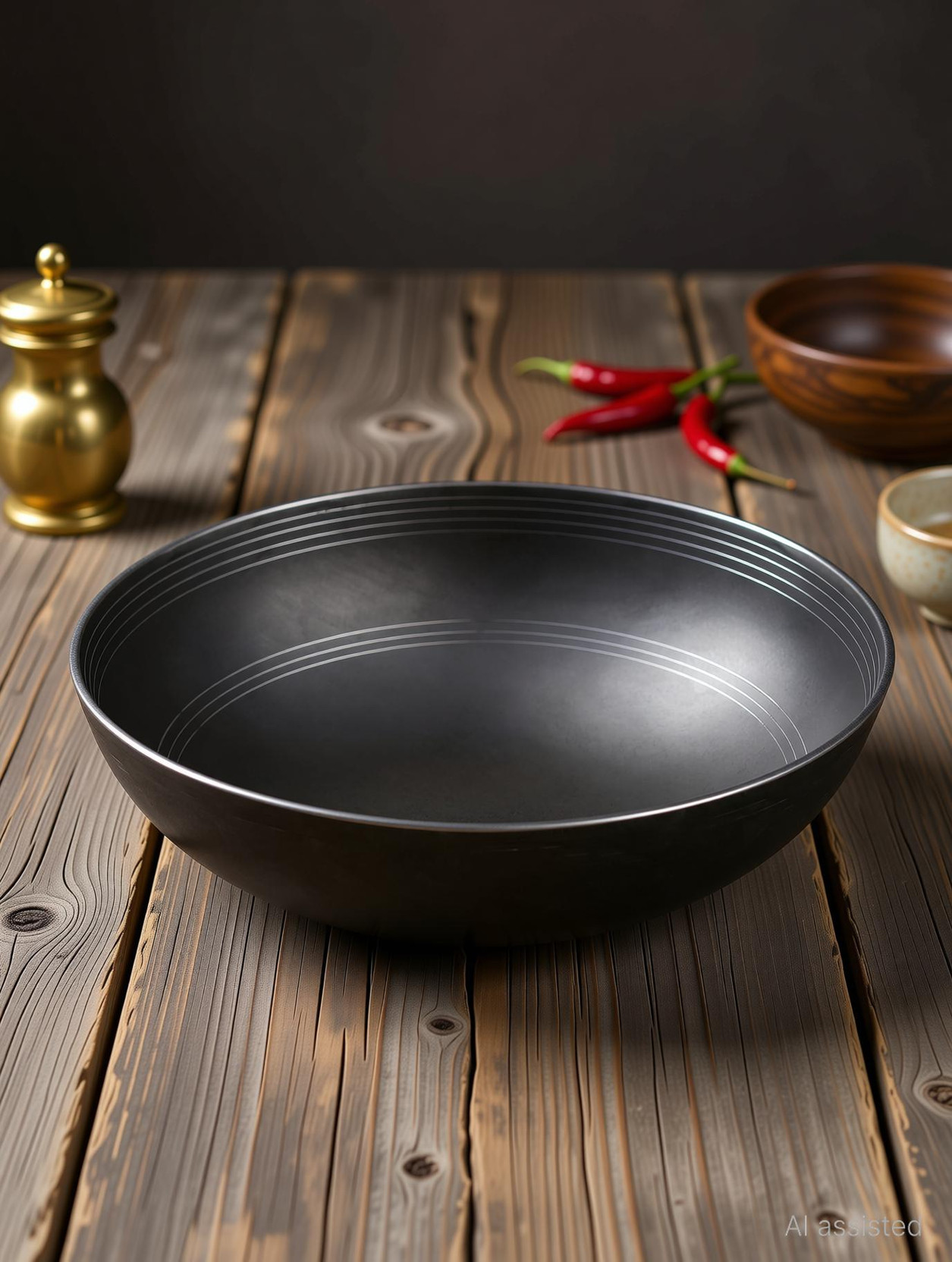 Ptr Iron Kadhai Deep Bowl Cooking Pan Handmade Heavy Base Iron Kadhai 23 cm diameter 1 L capacity