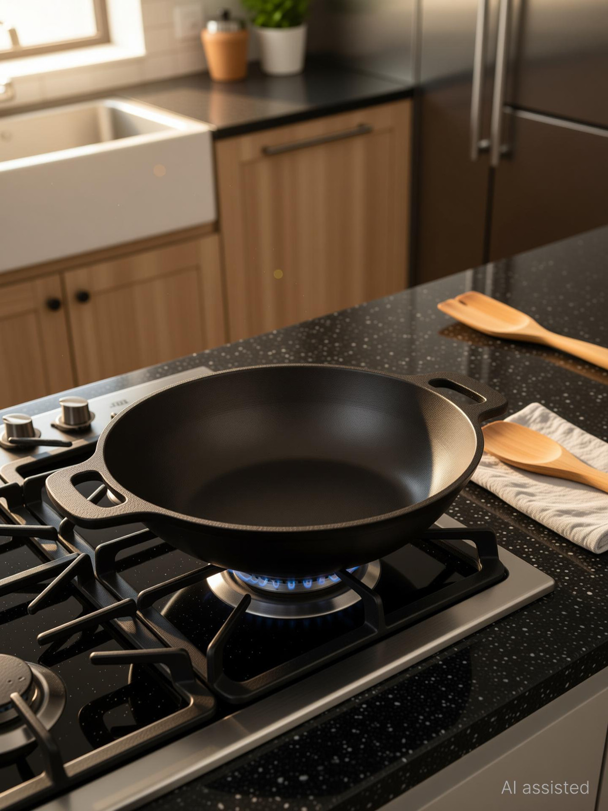 Bharath Agencies Cast Iron 9 inch Kadai Kadhai 22.86 cm diameter 2 L capacity