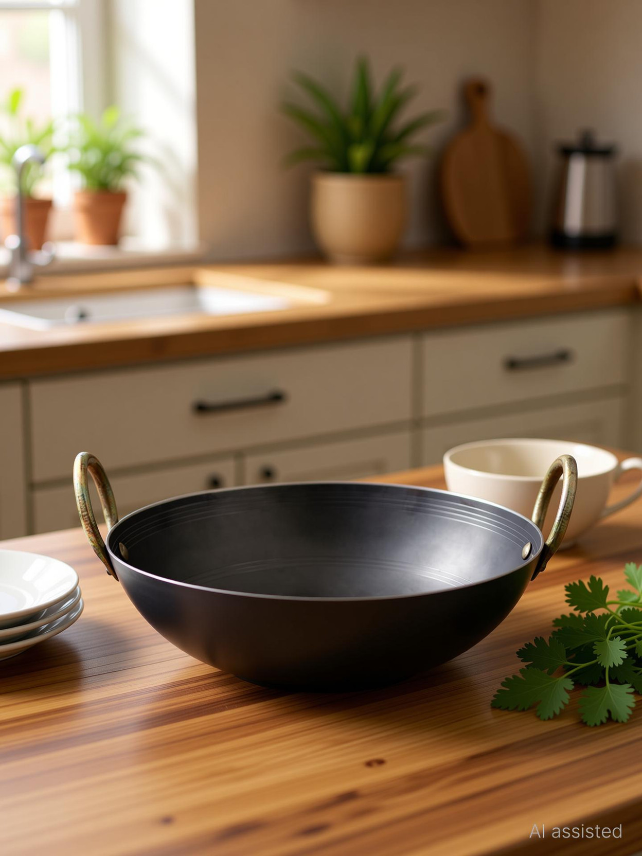 RBY 4L (12 inch) Iron Kadhai Loha Kadai Deep Frying pan Wok Gas & Induction Kadhai 30.5 cm diameter 4 L capacity