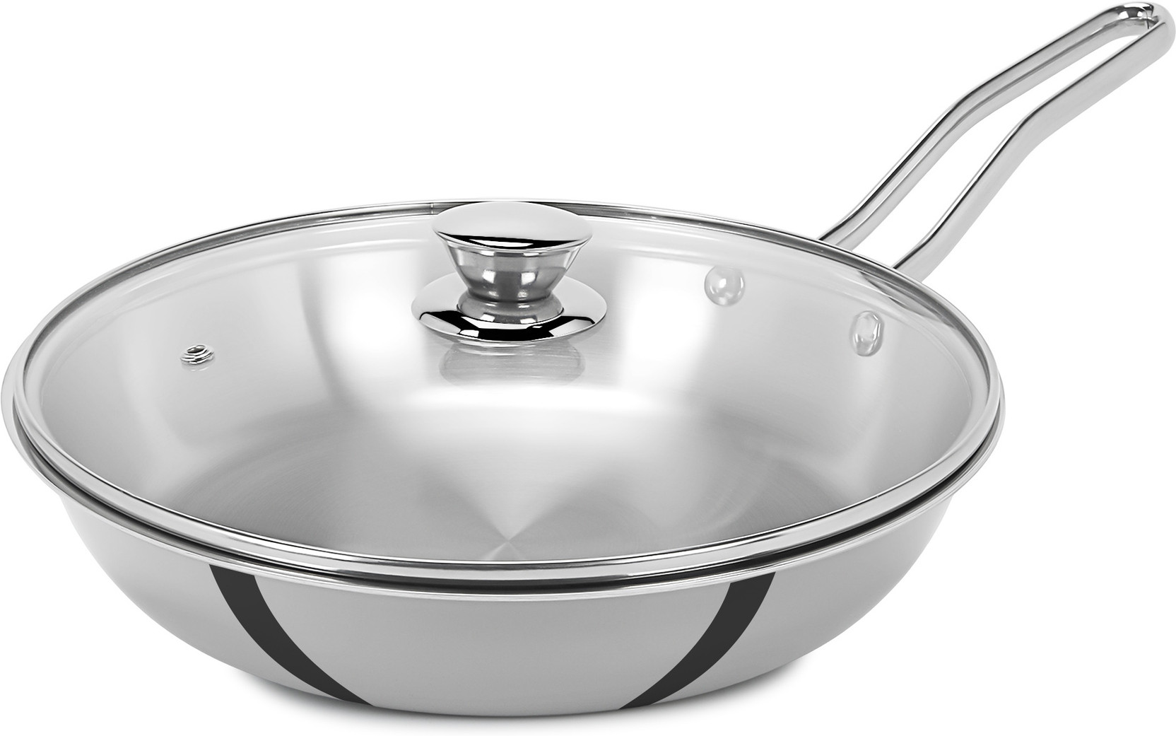 Hot plus Triply Stainless Steel Fry Pan 22 cm with Glass Lid Fry Pan 22 cm diameter with Lid 1.7 L capacity