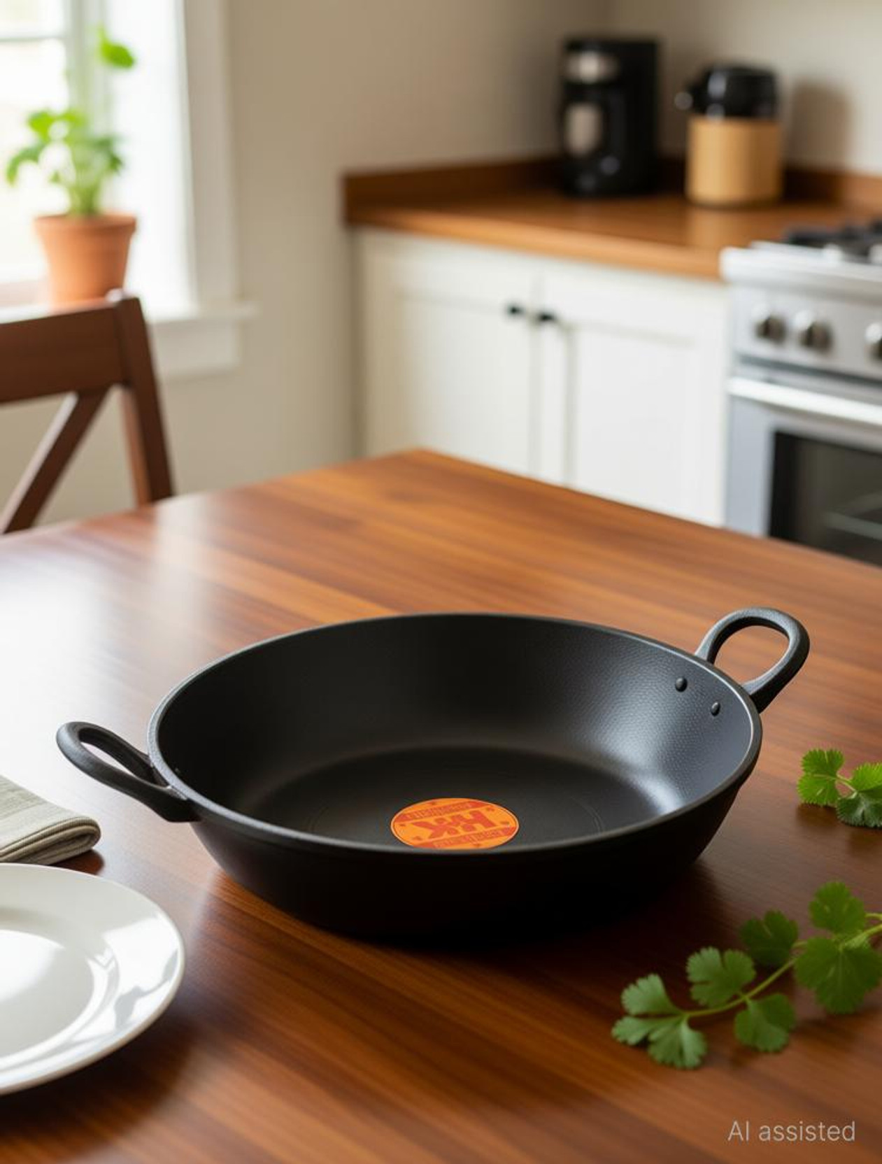 Super HK Iron/Loha/Lokhand Black Kadhai for Cooking with Handle Kadhai 25.4 cm diameter 1.75 L capacity