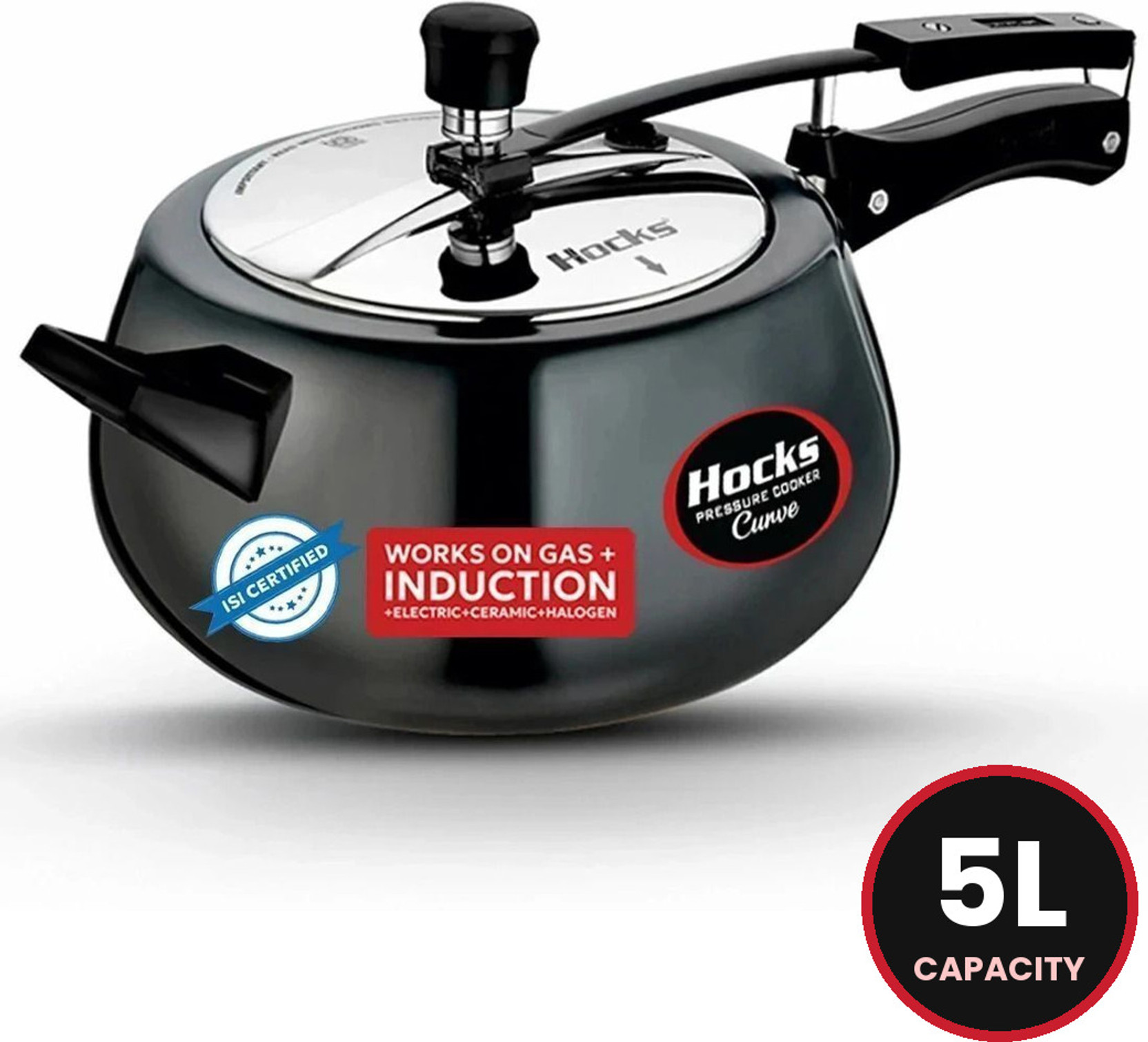 Hocks Black Curve 5 L Inner Lid Induction Bottom Pressure Cooker