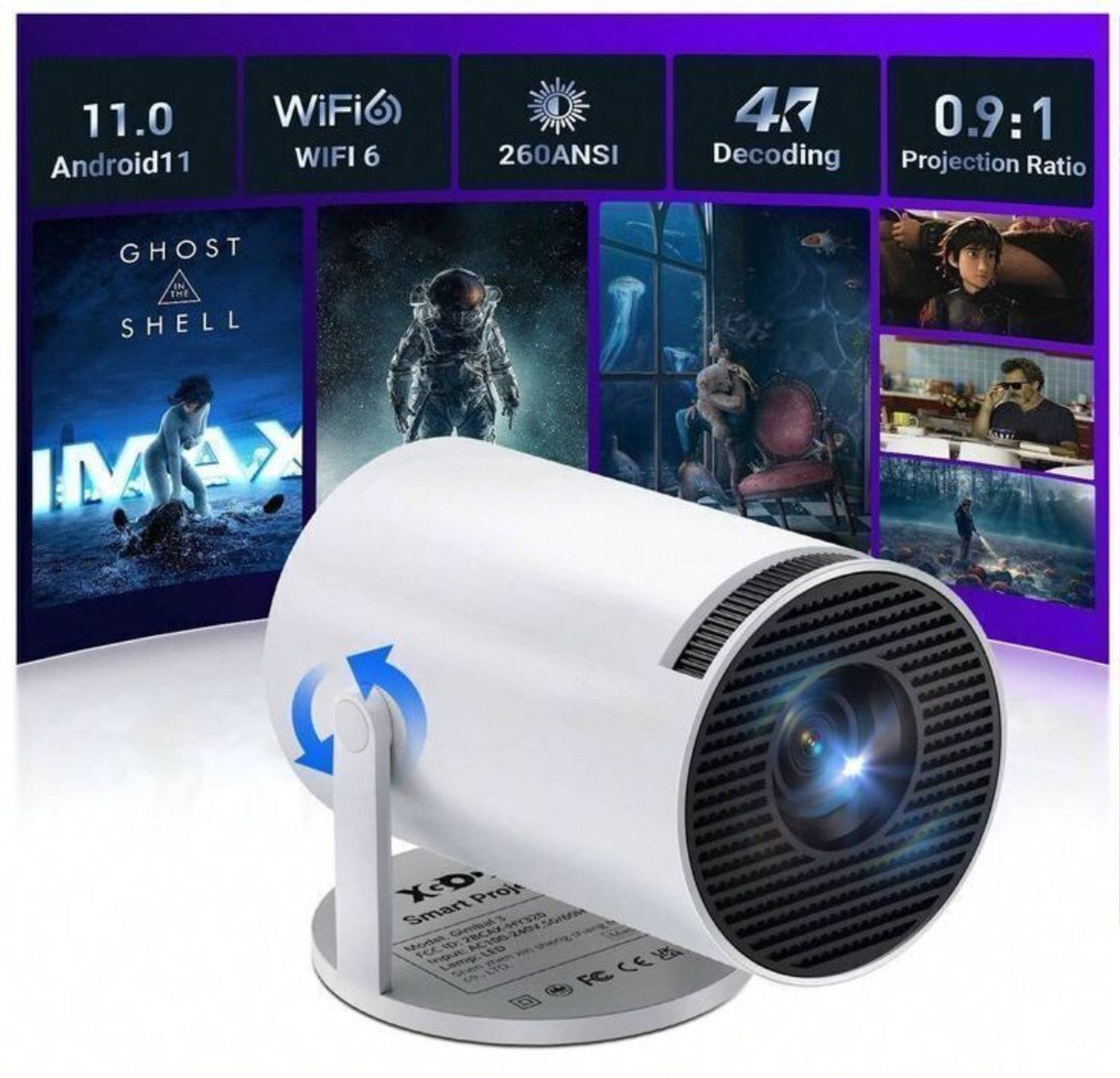 zhirk HY300 Pro Compact Smart Projector HD Android WiFi BT (4800 lm / 1 Speaker / Wireless / Remote Controller) Portable Projector