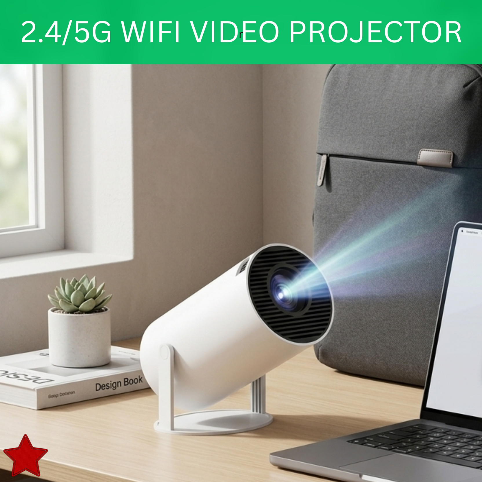 SACRO Smart Projector With Wireless Connectivity, Home Theater Cinema ProjectorAD280 (4500 lm / 1 Speaker / Wireless / Remote Controller) Portable Projector