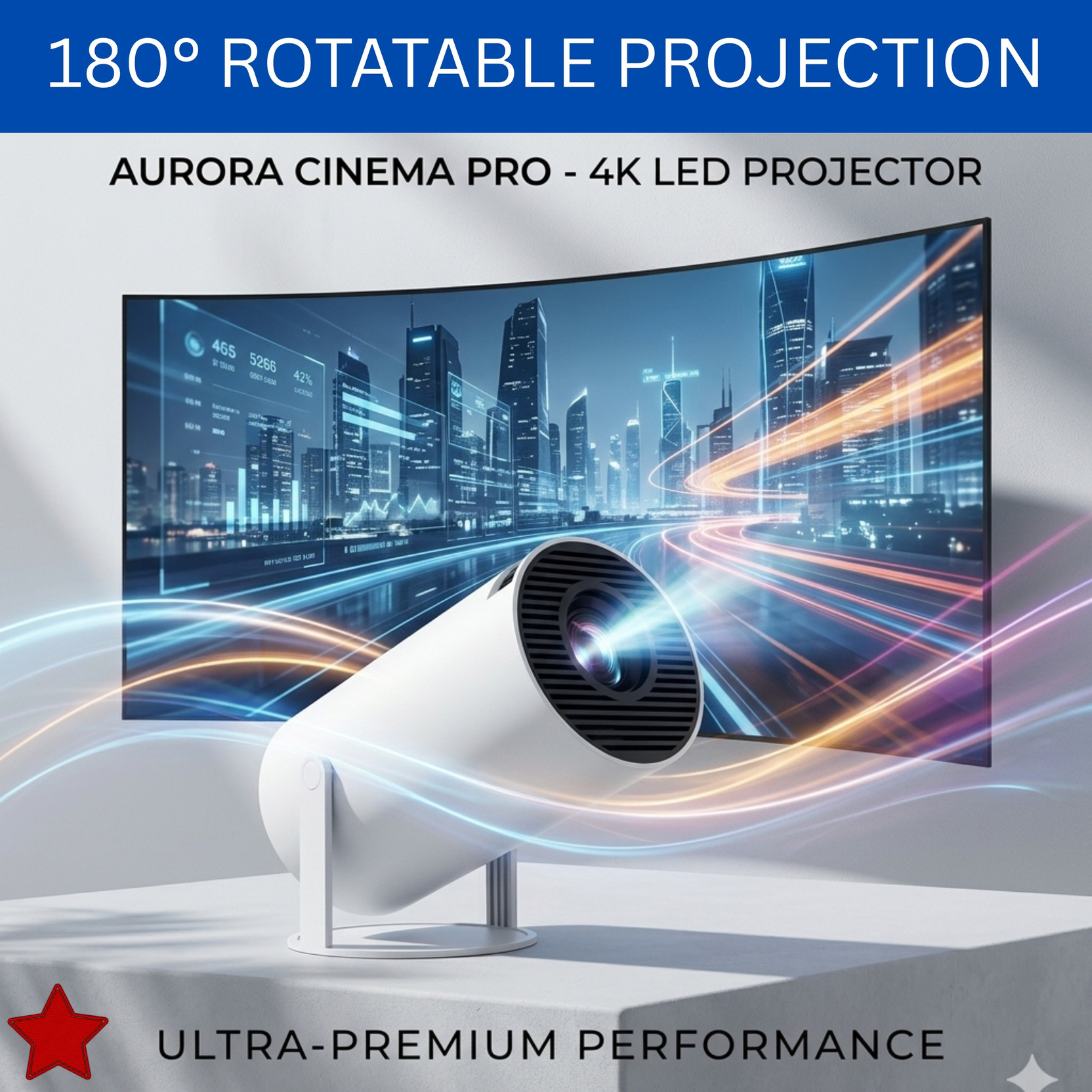 GUGGU Smart Projector With Wireless Connectivity, Home Theater Cinema ProjectorHD458 (4500 lm / 1 Speaker / Wireless / Remote Controller) Portable Projector