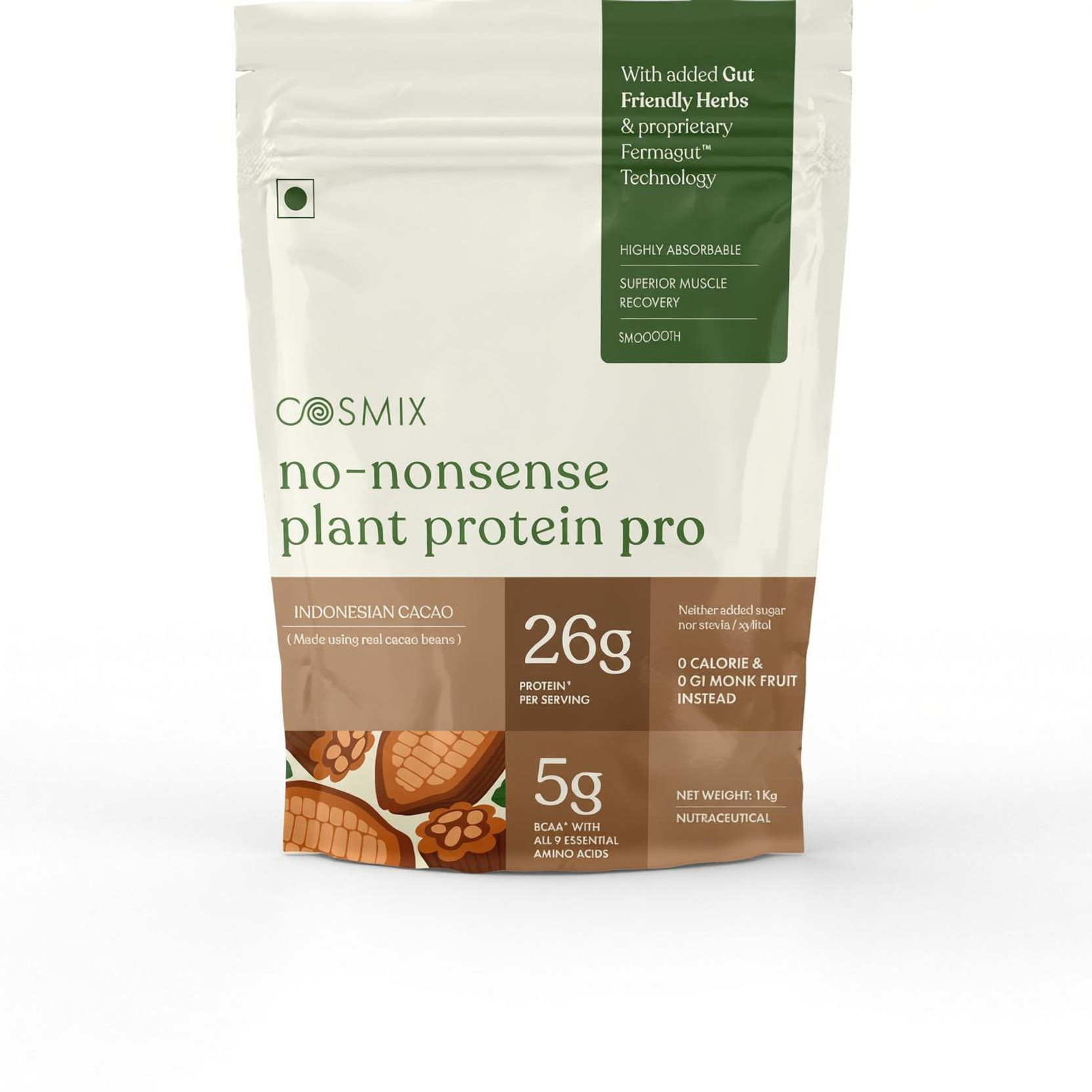 COSMIX No-Nonsense Plant Protein Pro,26g Protein,Light On Gut, Superior Muscle Recovery Plant-Based Protein