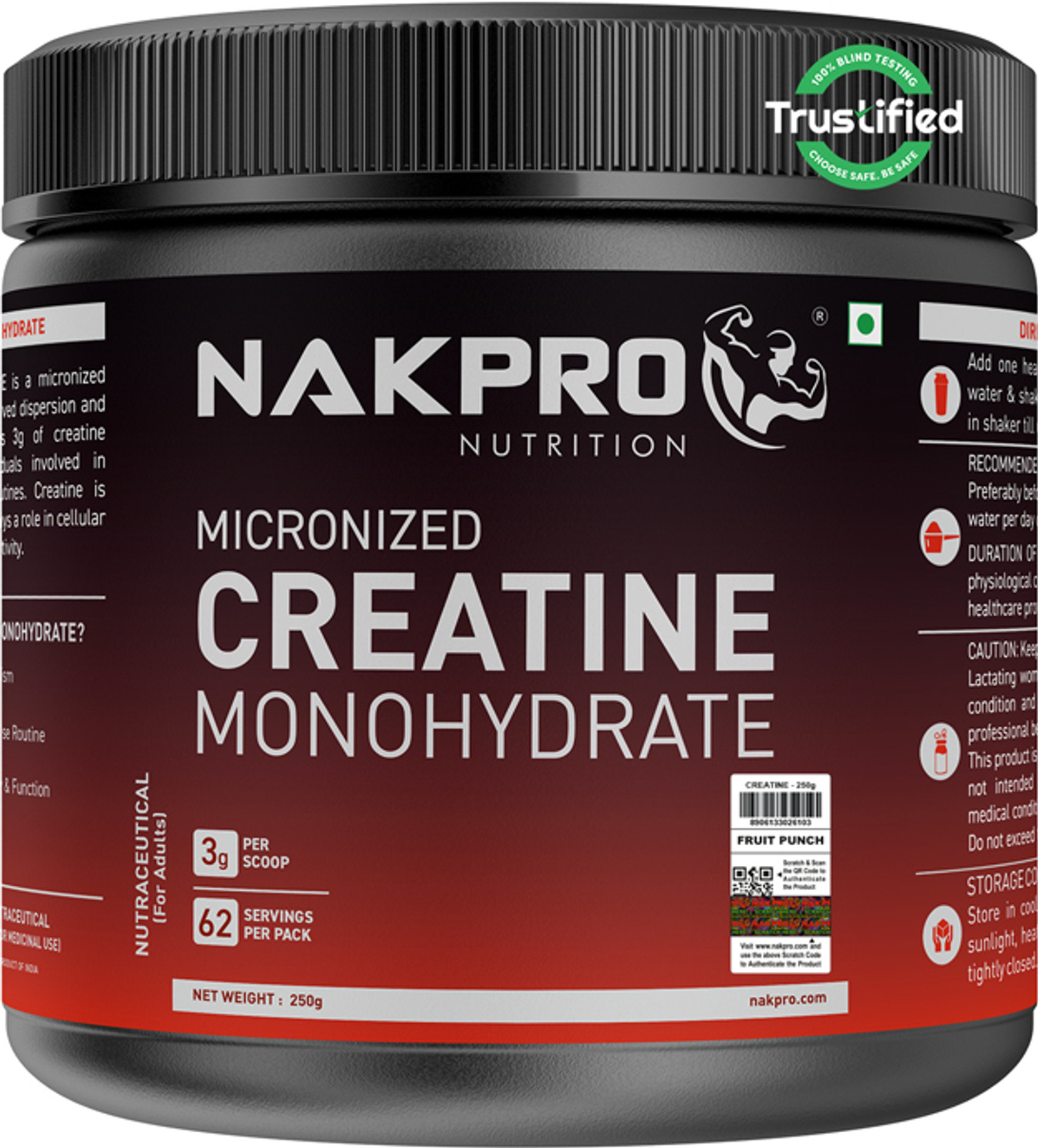 Nakpro Micronized Creatine Monohydrate Jar Trustified Certified, Supports Muscle Growth Creatine