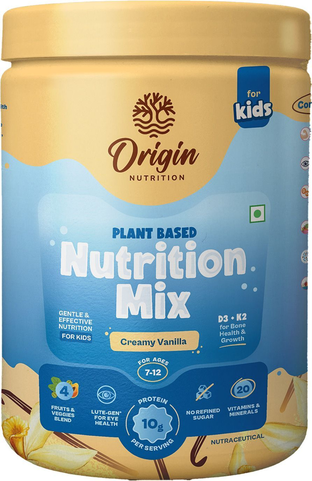 Origin Nutrition Fuel For Kids NaturalProtein 7g/Serving , 18 Vitamins for Immunity 4-7 Years Plant-Based Protein