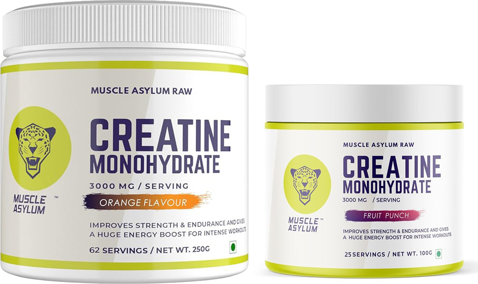 Muscle Asylum Micronized Creatine Monohydrate Powder 250gm Orange & Fruit Punch 100g Pack Of 2 Creatine