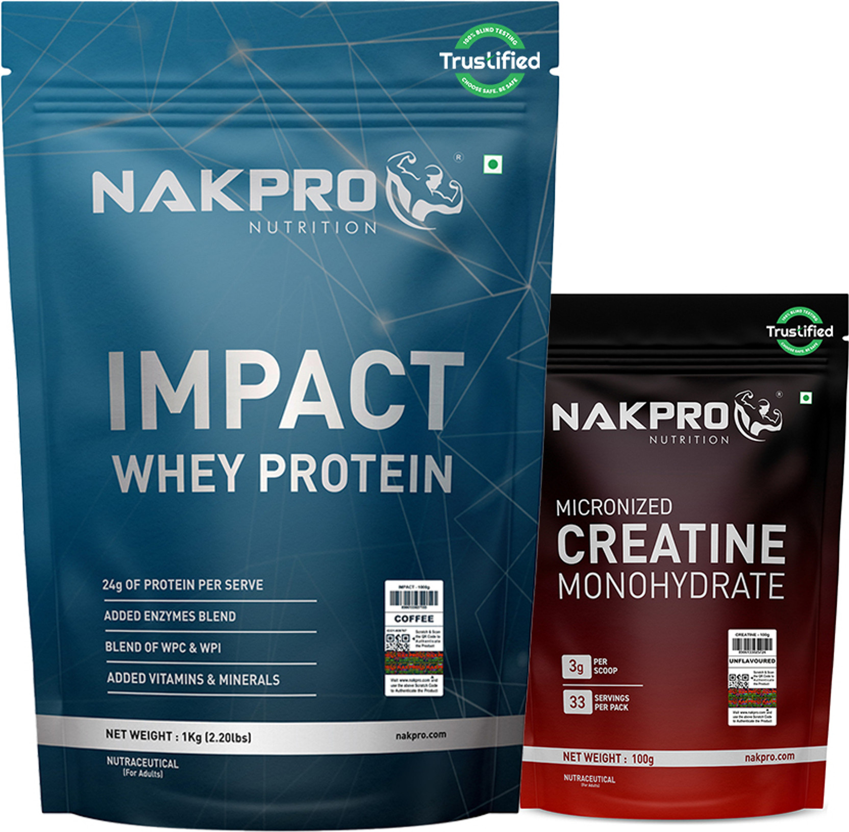 Nakpro Impact Whey Protein 1kg Isolate & Concentrate & 100g Creatine Monohydrate Powder Whey Protein