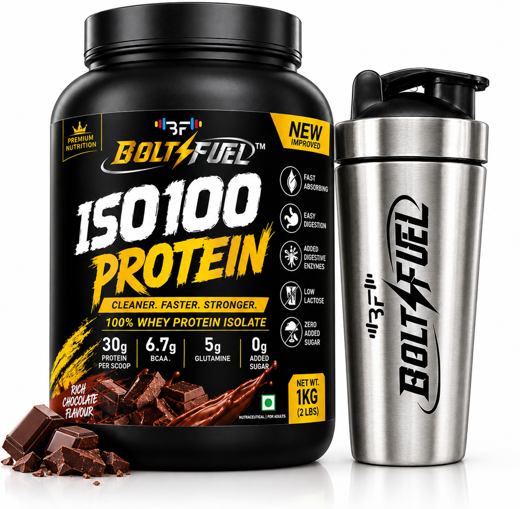 BOLT FUEL ISO100 ISOLATE PROTEIN, 30G Protein, STEEL SHAKER FREE Whey Protein