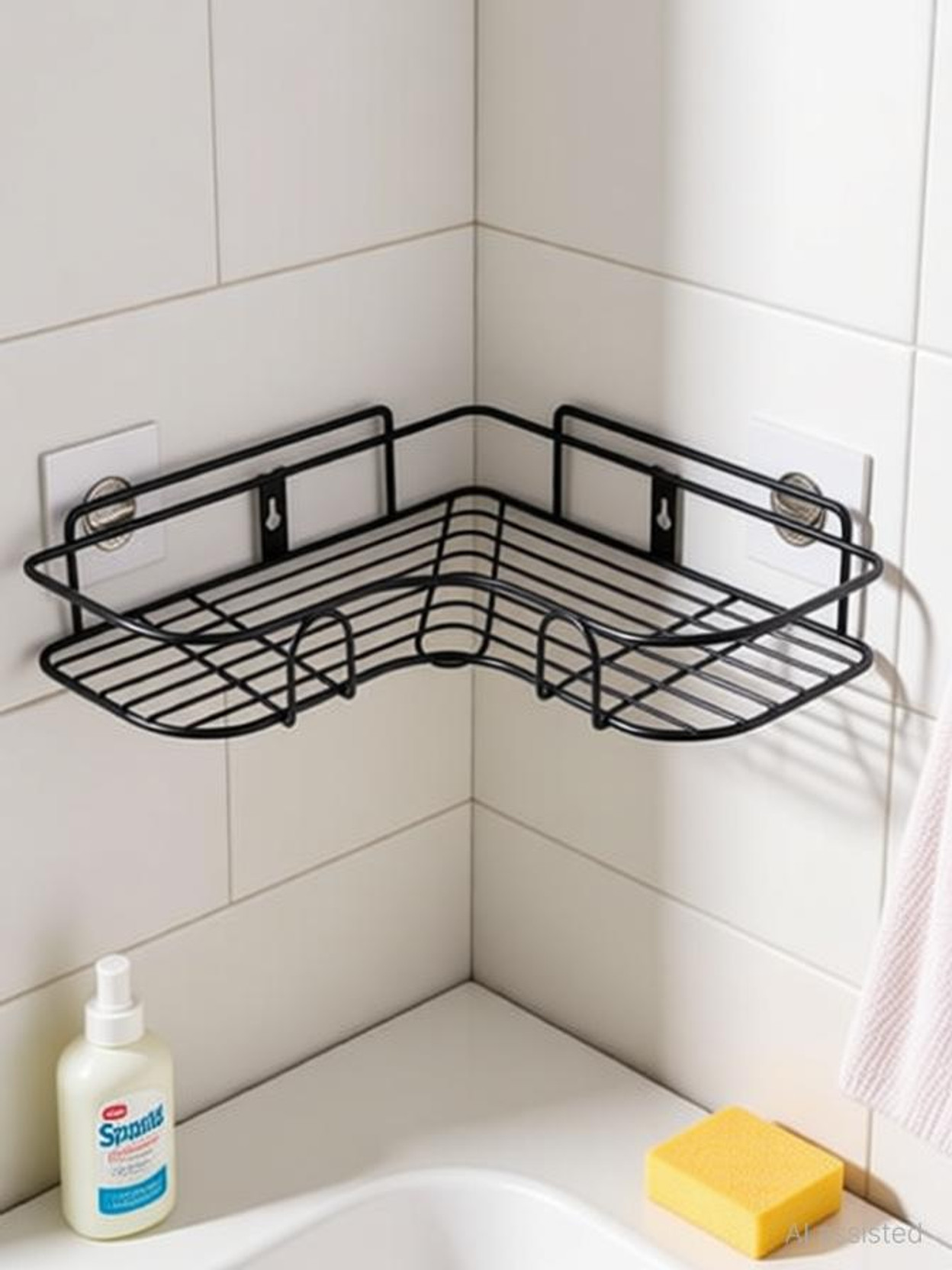 Spatlus Bathroom Self-Adhesive Wall Mounted Corner Shower Caddy Rack Stainless Steel Wall Shelf