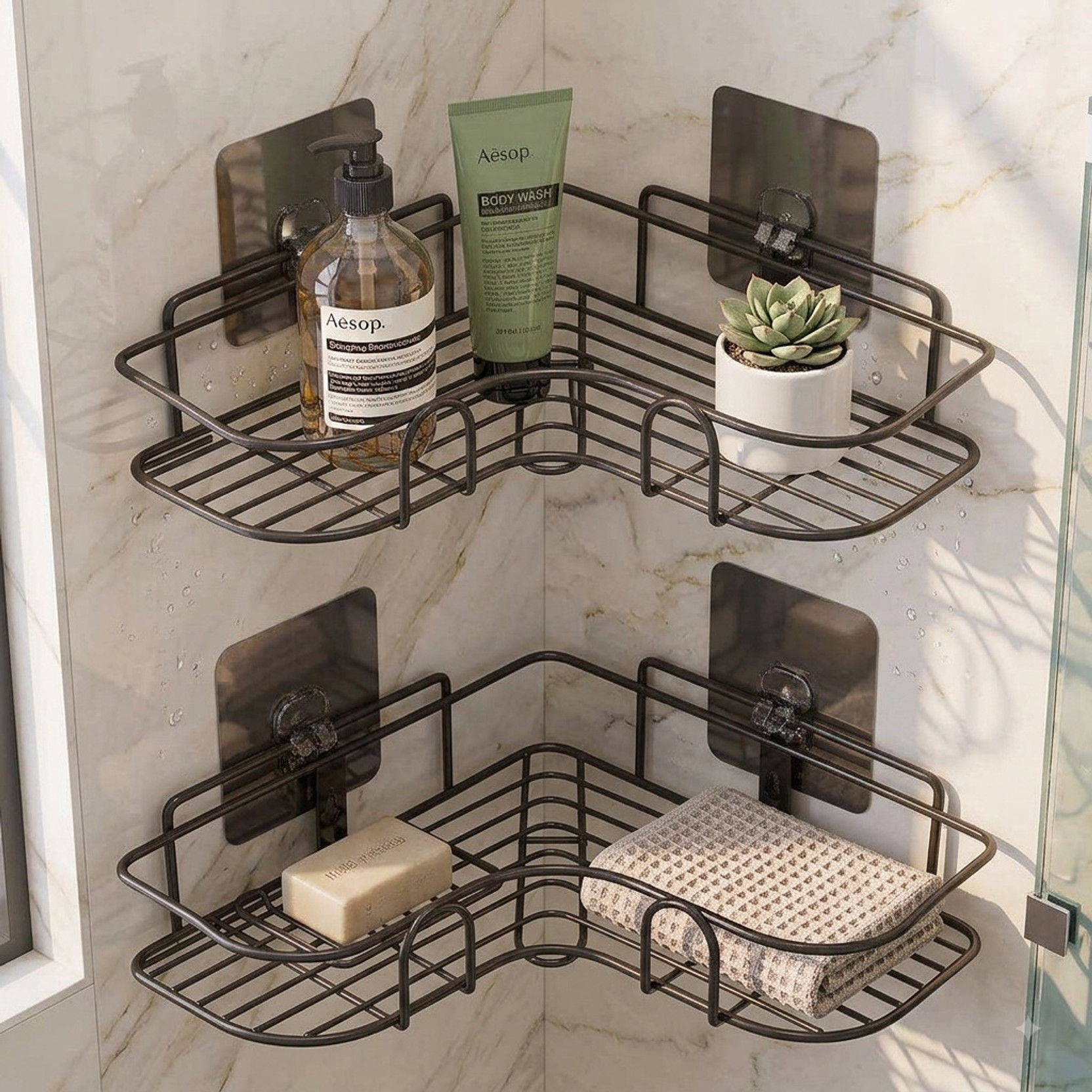 Brûlée Shower Corner Shelf Organizer Wall Mount Bathroom Rack Steel Wall Shelf