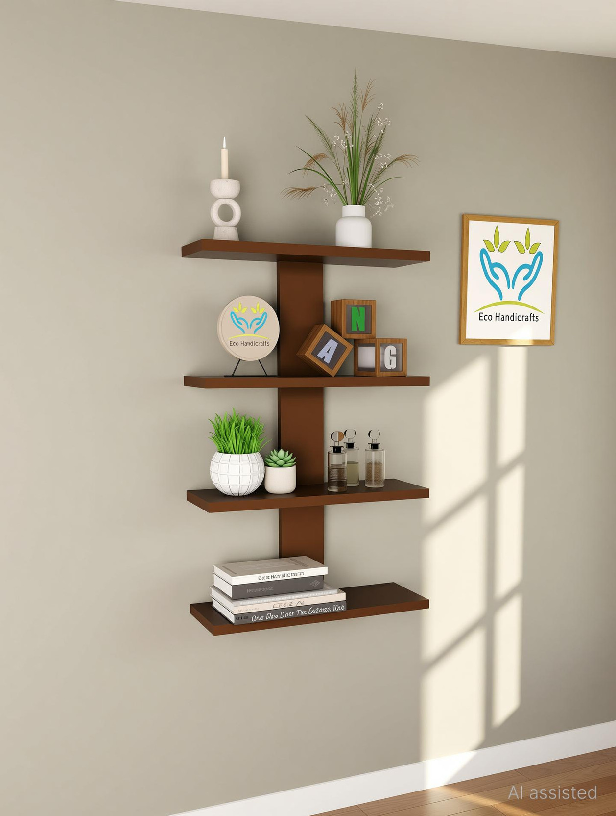 Eco Handicrafts Wall Mounted Floating Rack shelves book Stand shelf living room storage decor Wooden Wall Shelf