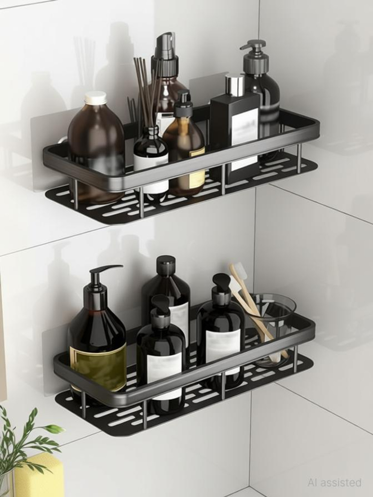 PRIVATECAVE Shelf for Self-Adhesive Wall Mounted Bathroom Organizer Without Drill Aluminium Wall Shelf