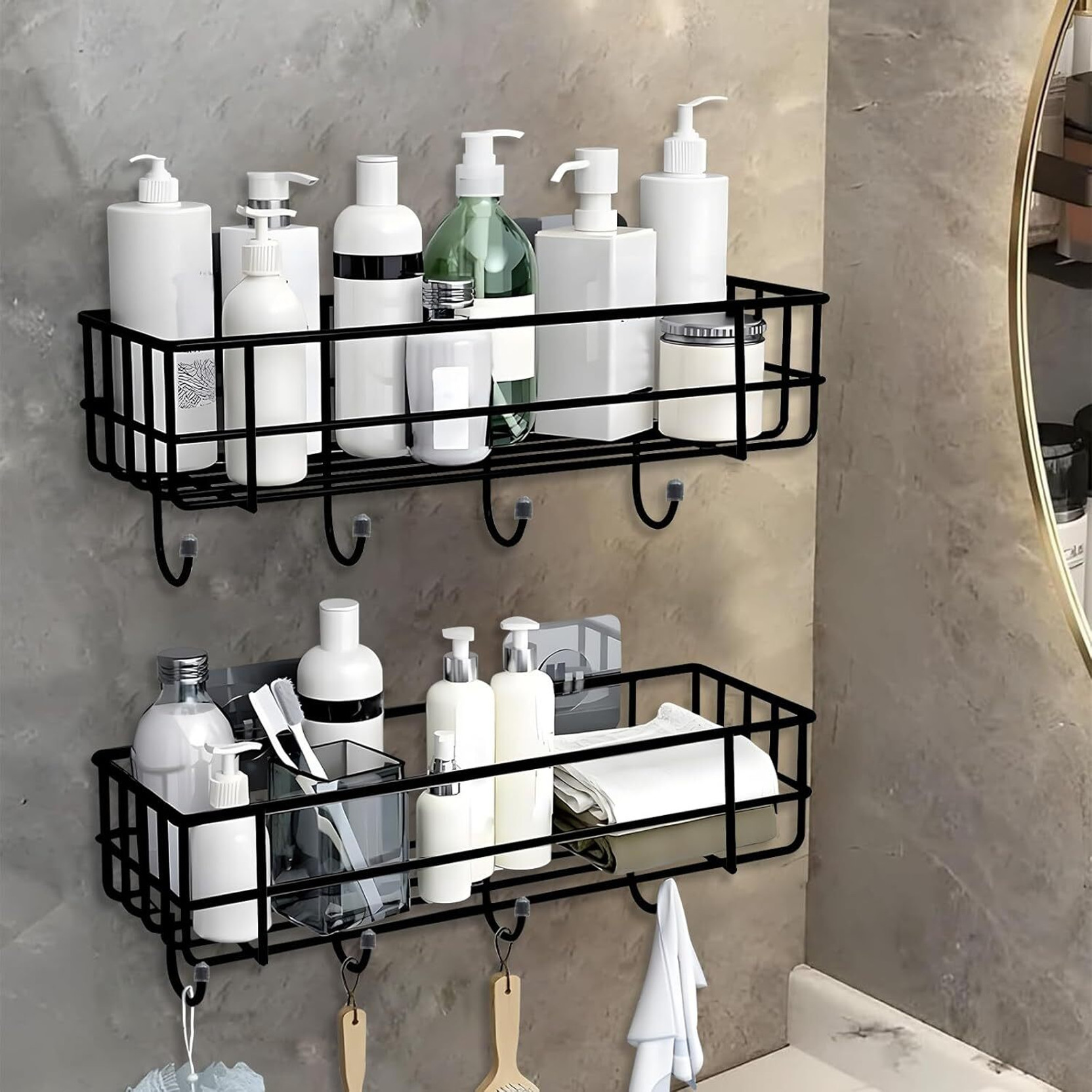 INCREMENT Metal Set Of 2 Self-Adhesive Shelves for Bathroom, Kitchen with Magic Sticker Stainless Steel Wall Shelf