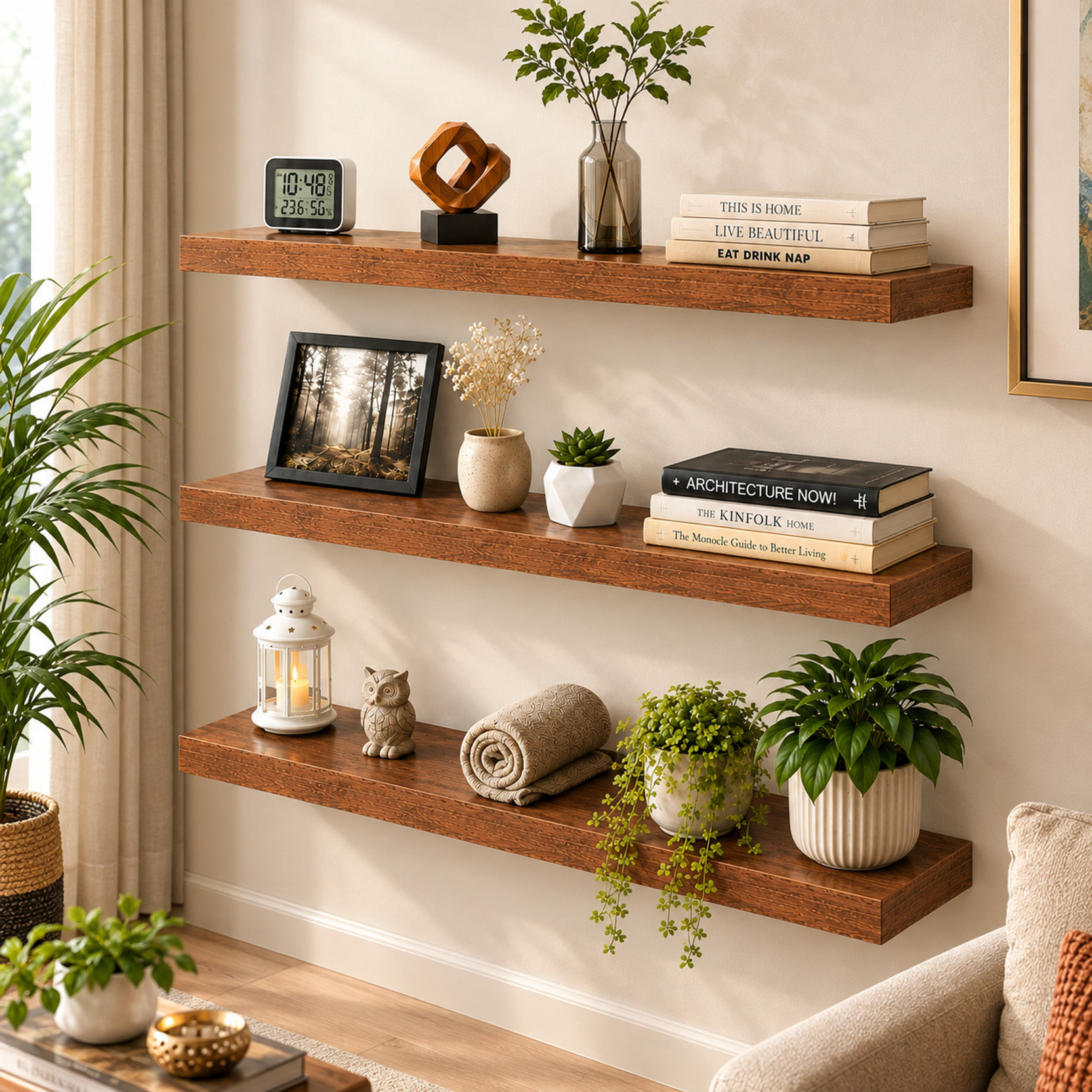 LPSWoodenCraft 3 Tier Wooden Kitchen Rack Set of 3, Countertop Spice & Storage Organizer MDF (Medium Density Fiber) Wall Shelf