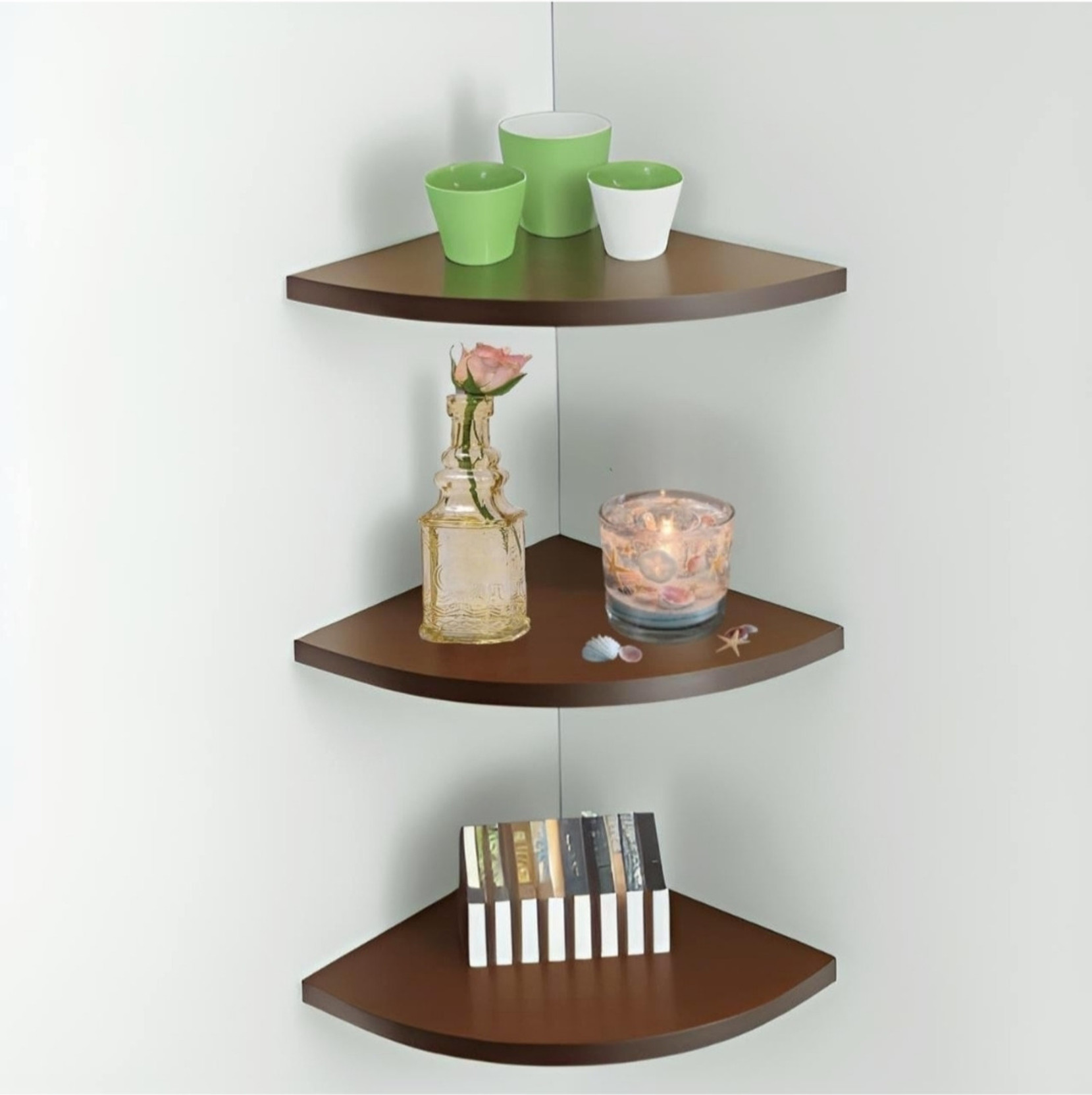 KRISAA Wooden 3- Tier Floating Corner Storage Rack Organizer for Living Room Wooden Wall Shelf